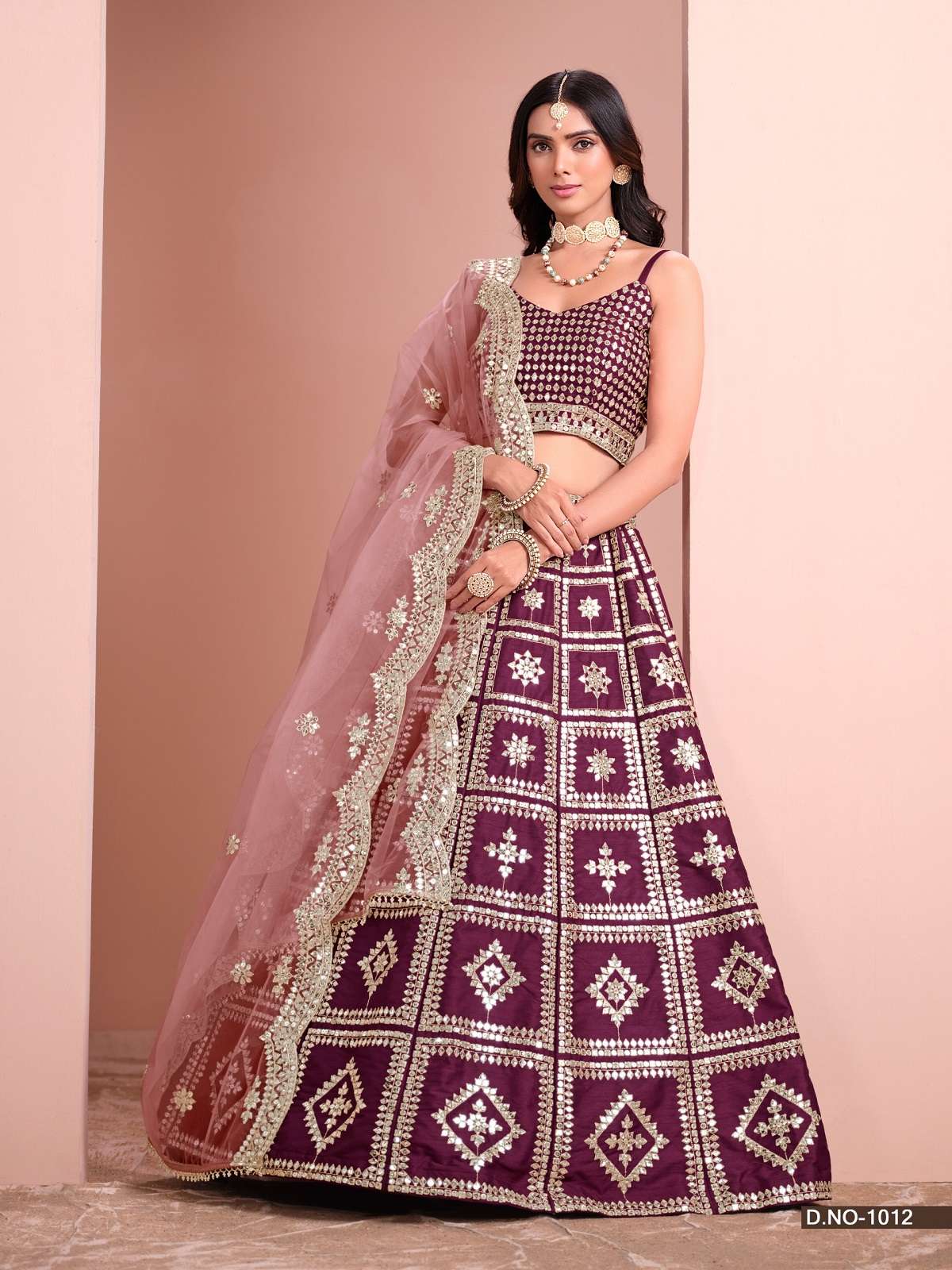 DESIGNER FANCY WEDDING PARTY WEAR ART SILK WINE LEHENGA CHOLI ANY MEHVISH 1012