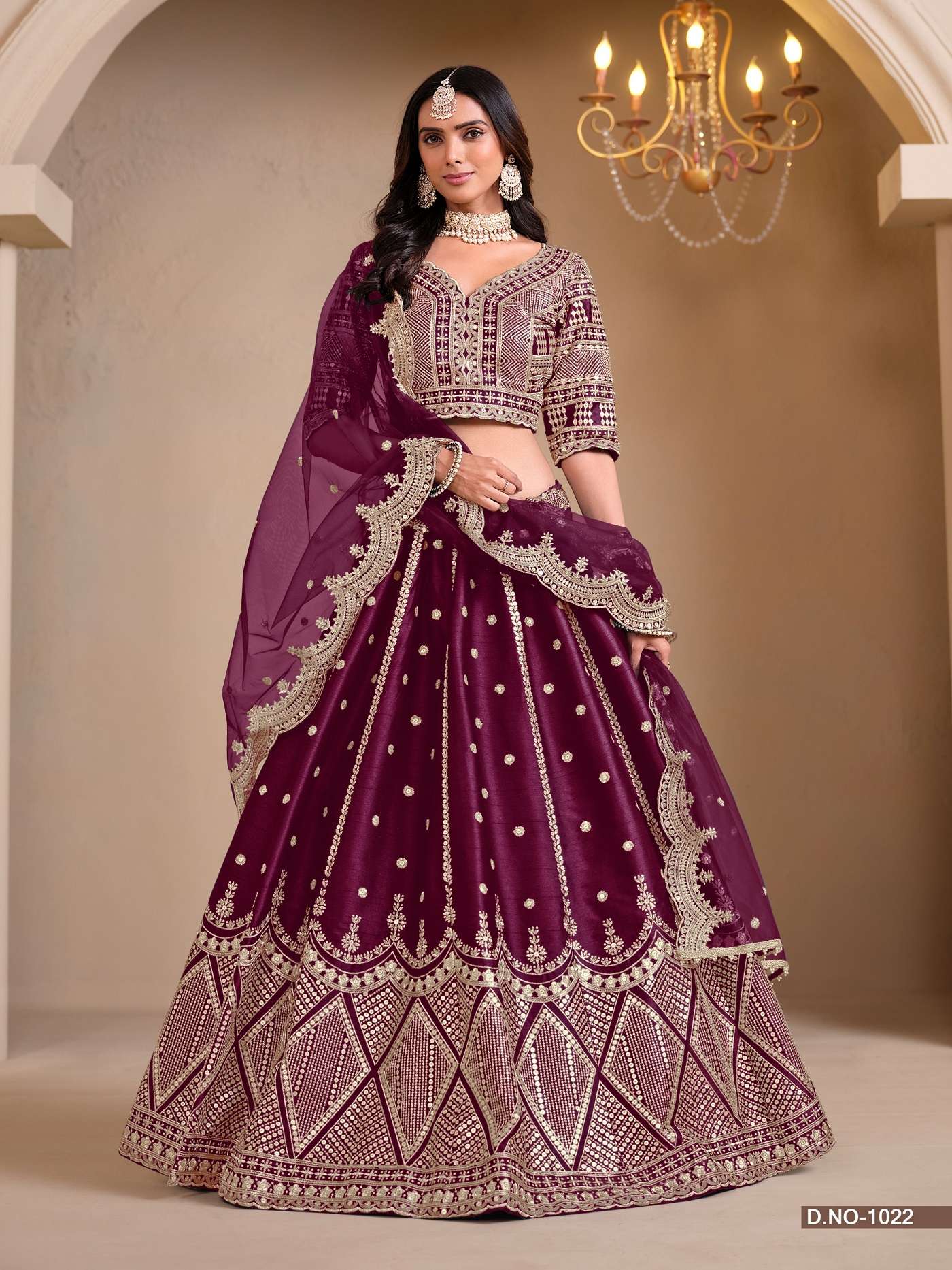 DESIGNER FANCY WEDDING PARTY WEAR ART SILK WINE LEHENGA CHOLI ANY MEHVISH NUREH 1022