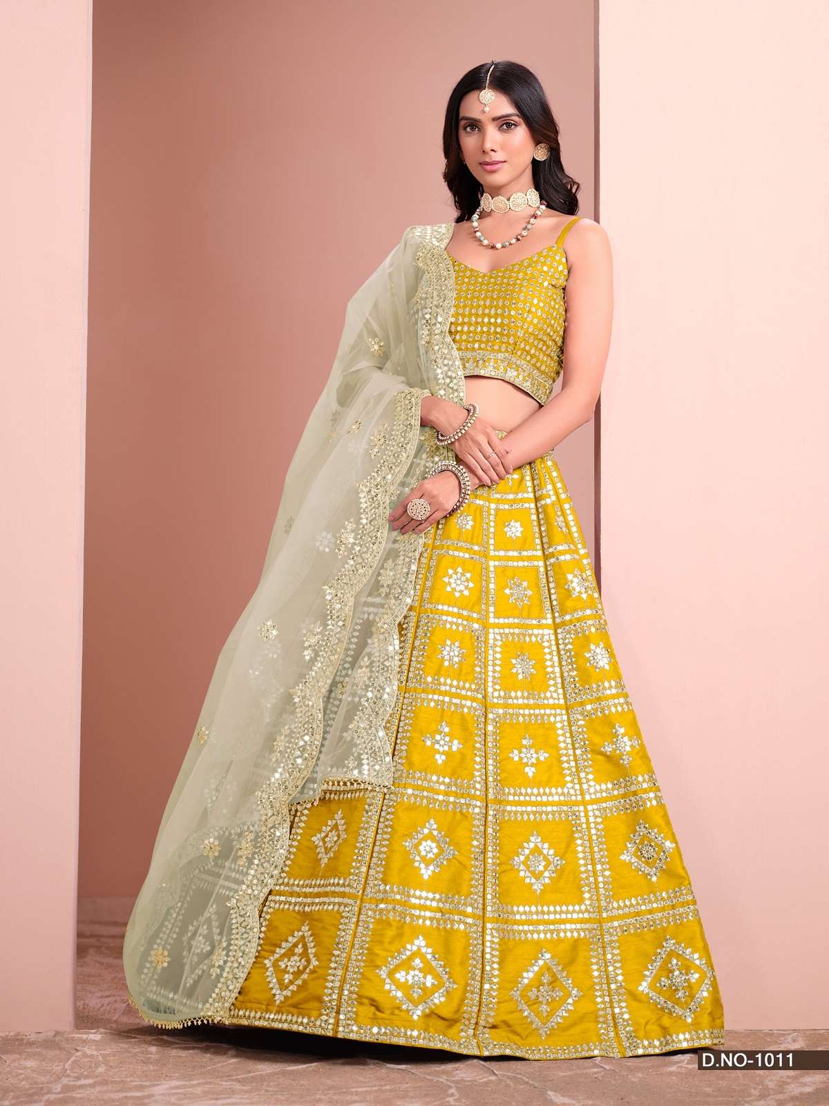 DESIGNER FANCY WEDDING PARTY WEAR ART SILK YELLOW LEHENGA CHOLI ANY MEHVISH 1011