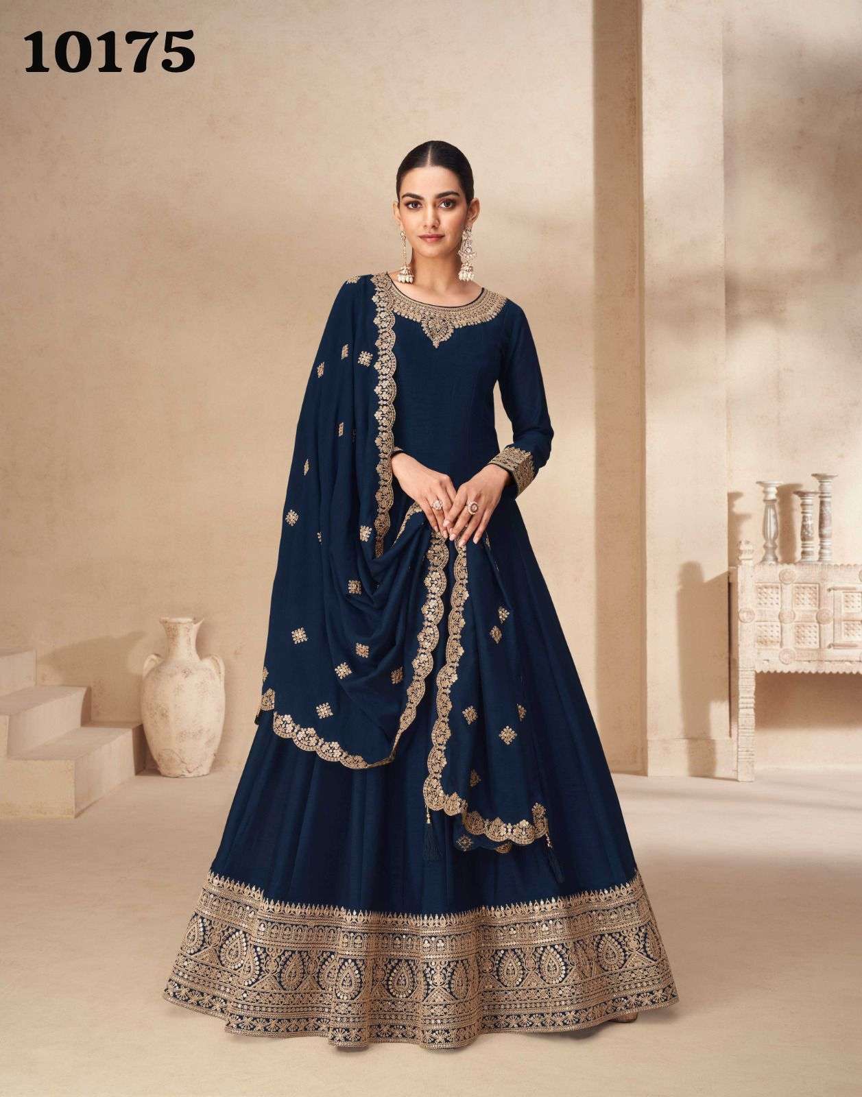 DESIGNER FANCY WEDDING PARTY WEAR BLUE SILK ANARKALI GOWN SALWAR SUIT AF AKSHARA 10175