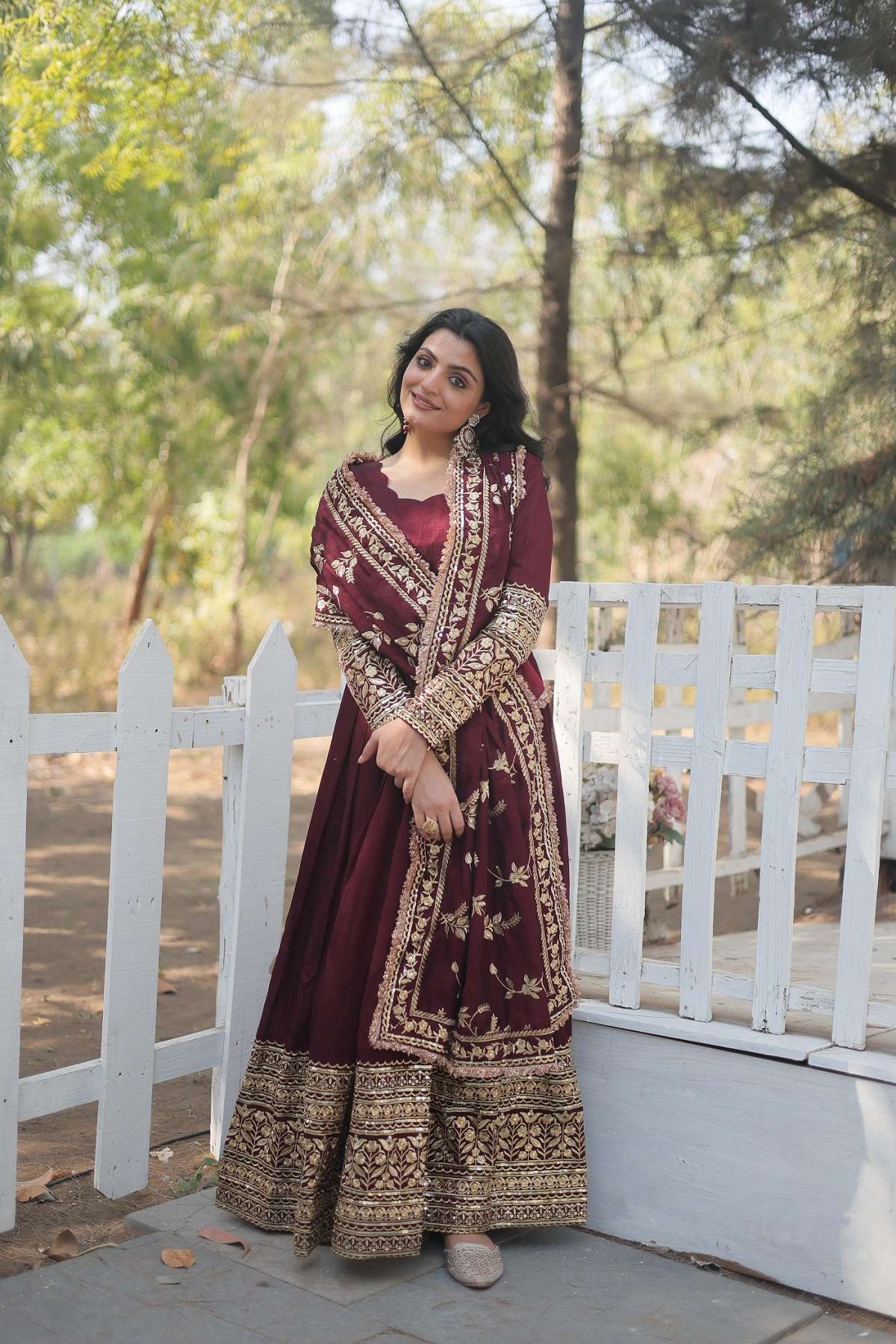 DESIGNER FANCY WEDDING PARTY WEAR FAUX GEORGETTE MAROON ANARKALI GOWN SALWAR SUIT PC 1113