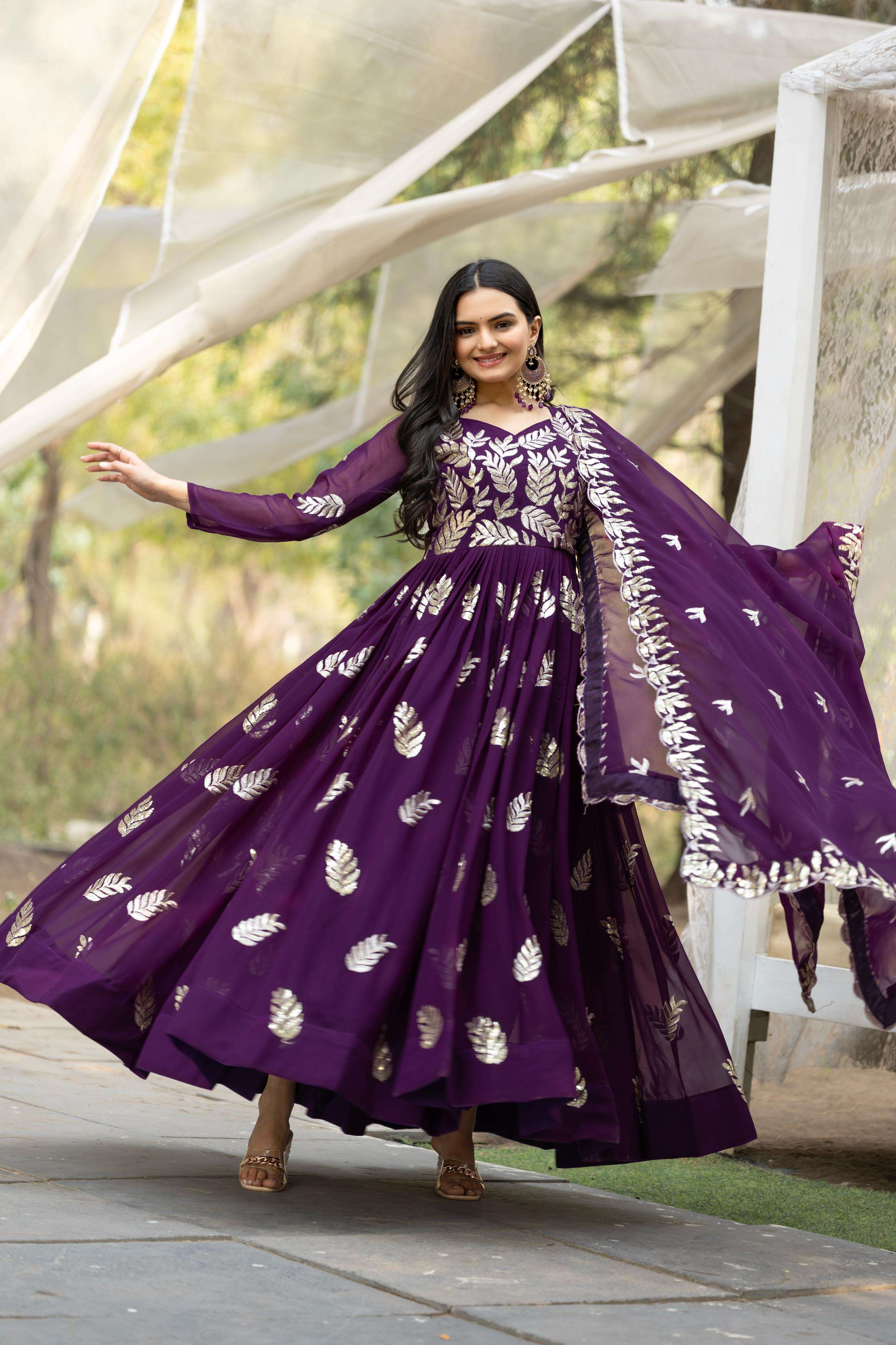 DESIGNER FANCY WEDDING PARTY WEAR FAUX GEORGETTE PURPLE ANARKALI GOWN SALWAR SUIT PC 87 A