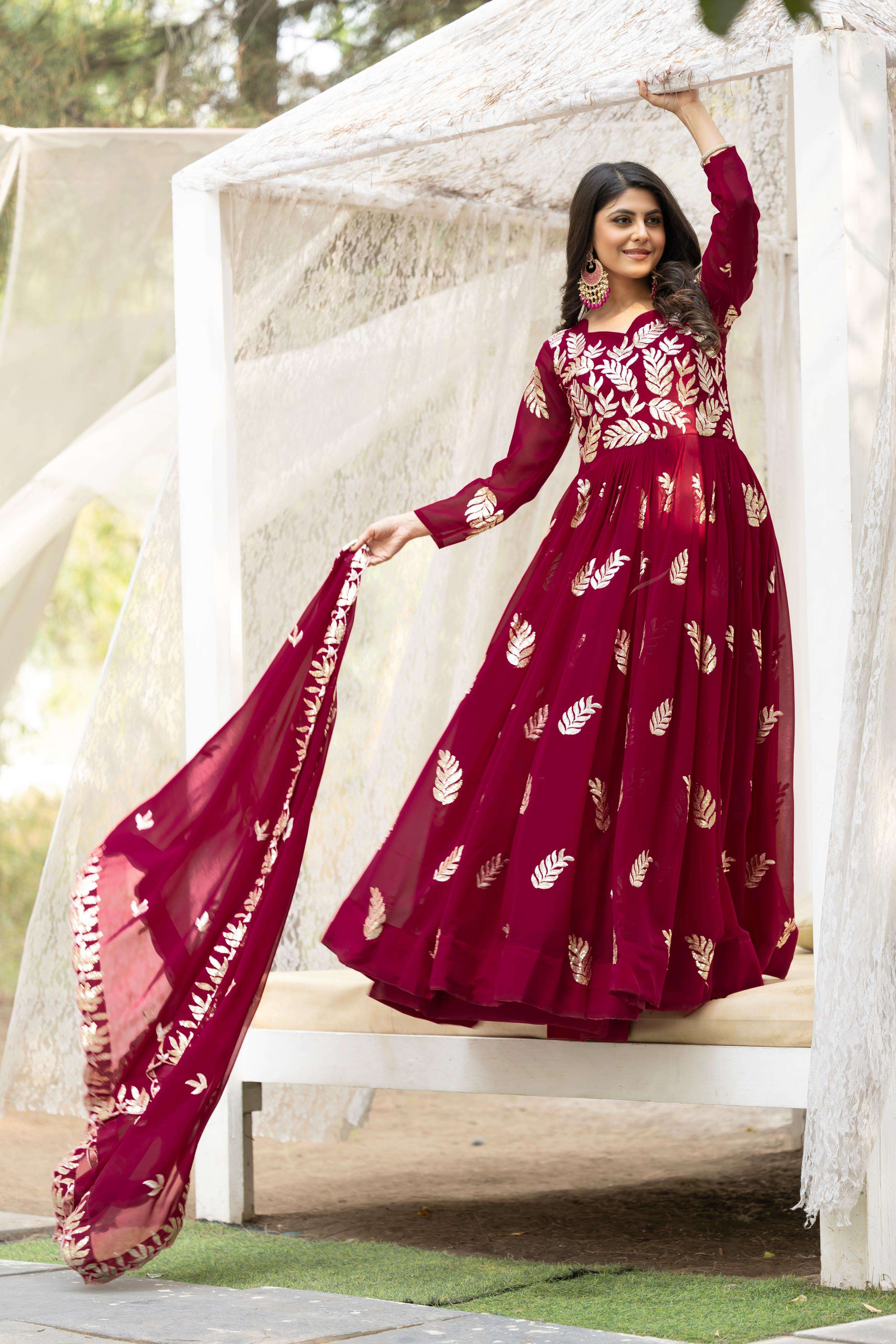 DESIGNER FANCY WEDDING PARTY WEAR FAUX GEORGETTE RED ANARKALI GOWN SALWAR SUIT PC 87 B