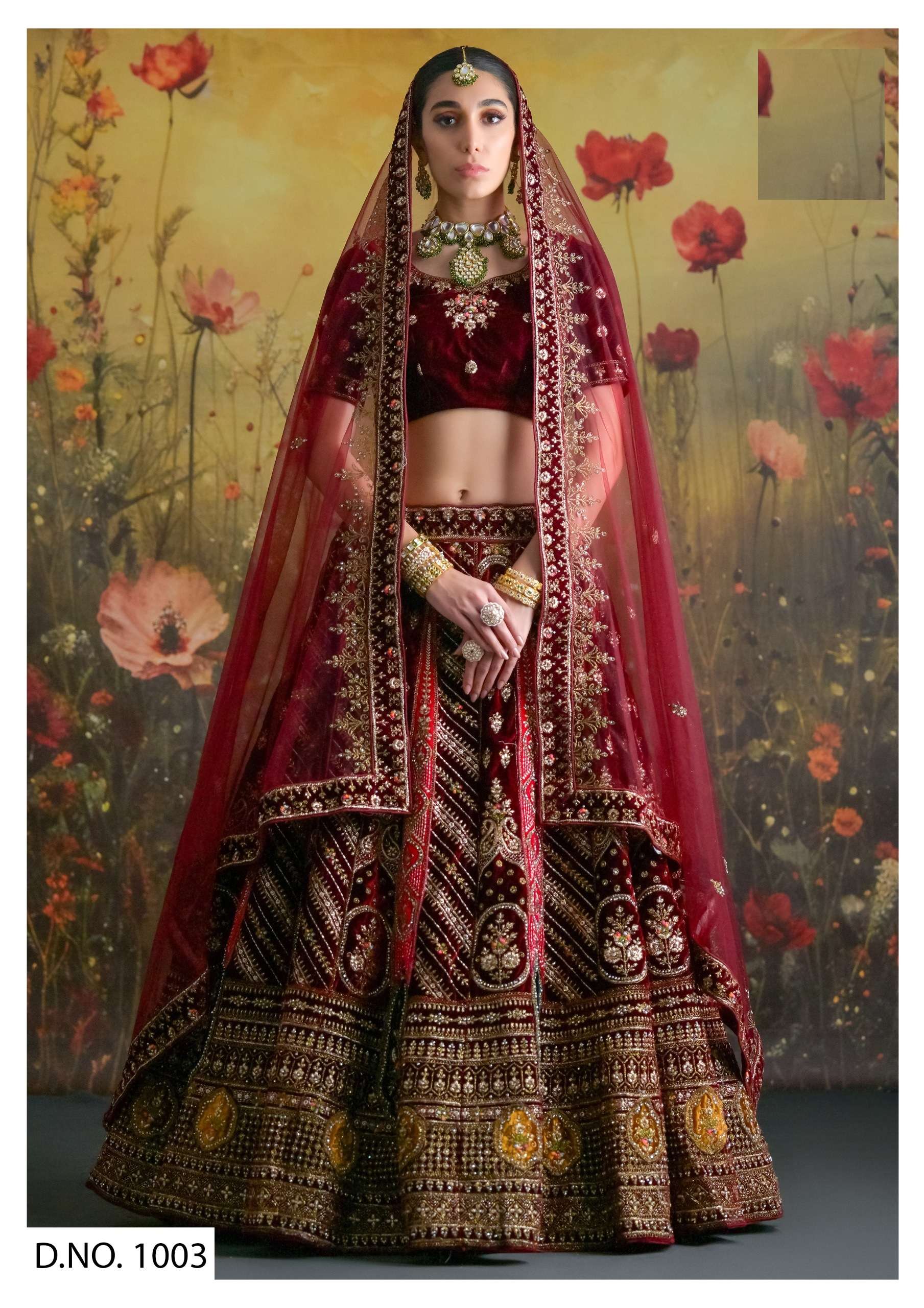 DESIGNER FANCY WEDDING PARTY WEAR HEAVY BRIDAL WEDDING MAROON VELVET LEHENGA CHOLI SM SHLOKA 1001