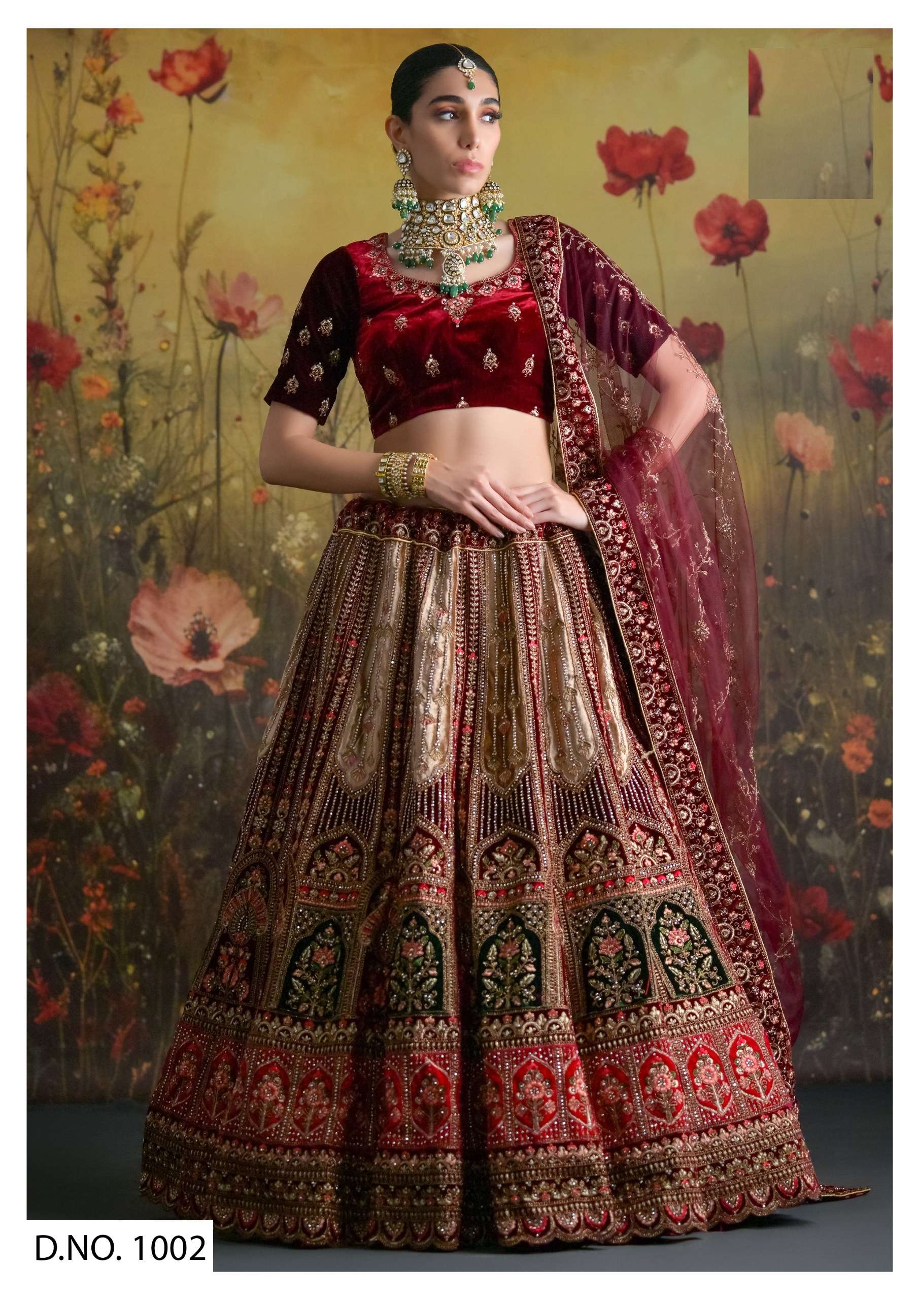 DESIGNER FANCY WEDDING PARTY WEAR HEAVY BRIDAL WEDDING BEIGE VELVET LEHENGA CHOLI SM SHLOKA 1002