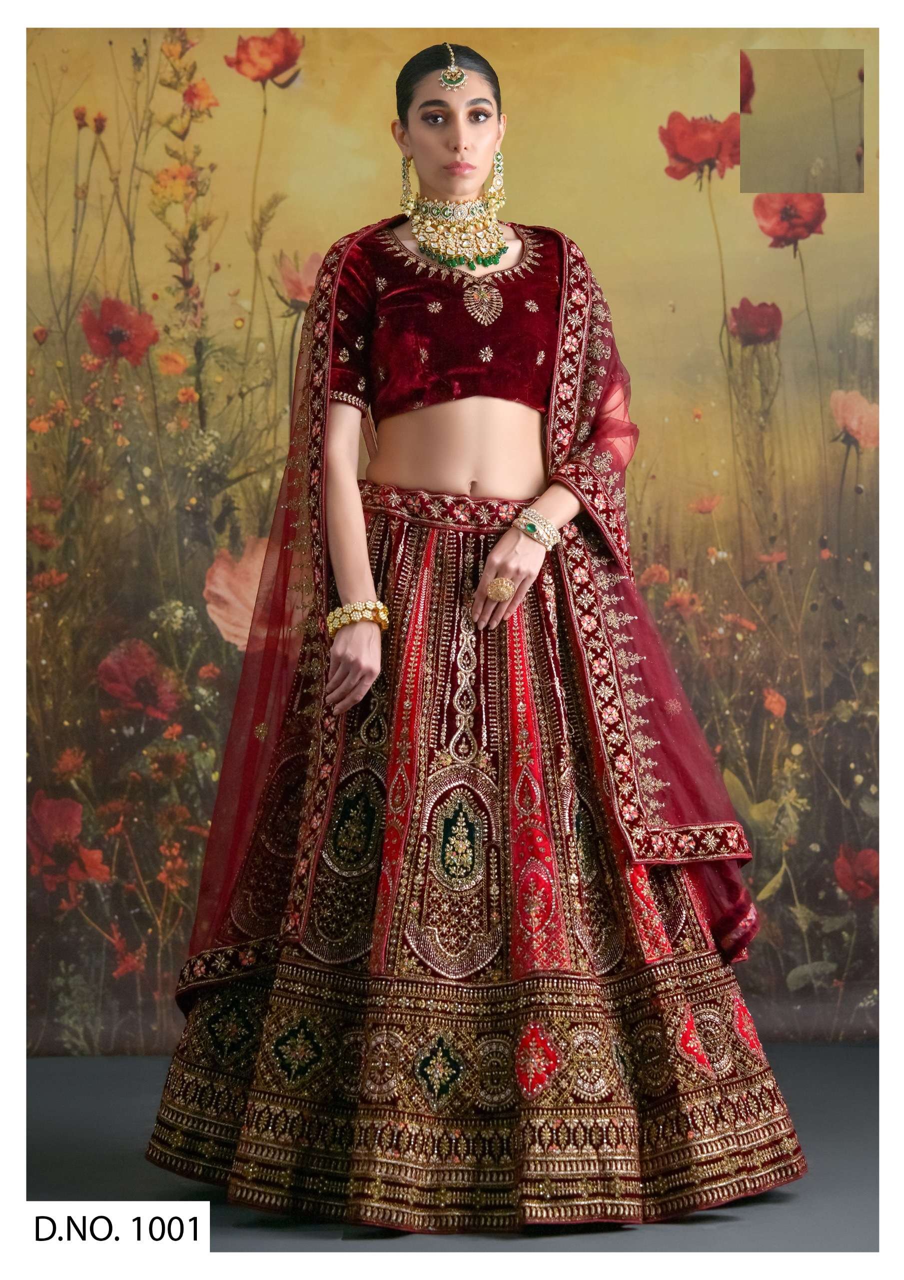 DESIGNER FANCY WEDDING PARTY WEAR HEAVY BRIDAL WEDDING MAROON VELVET LEHENGA CHOLI SM SHLOKA 1003