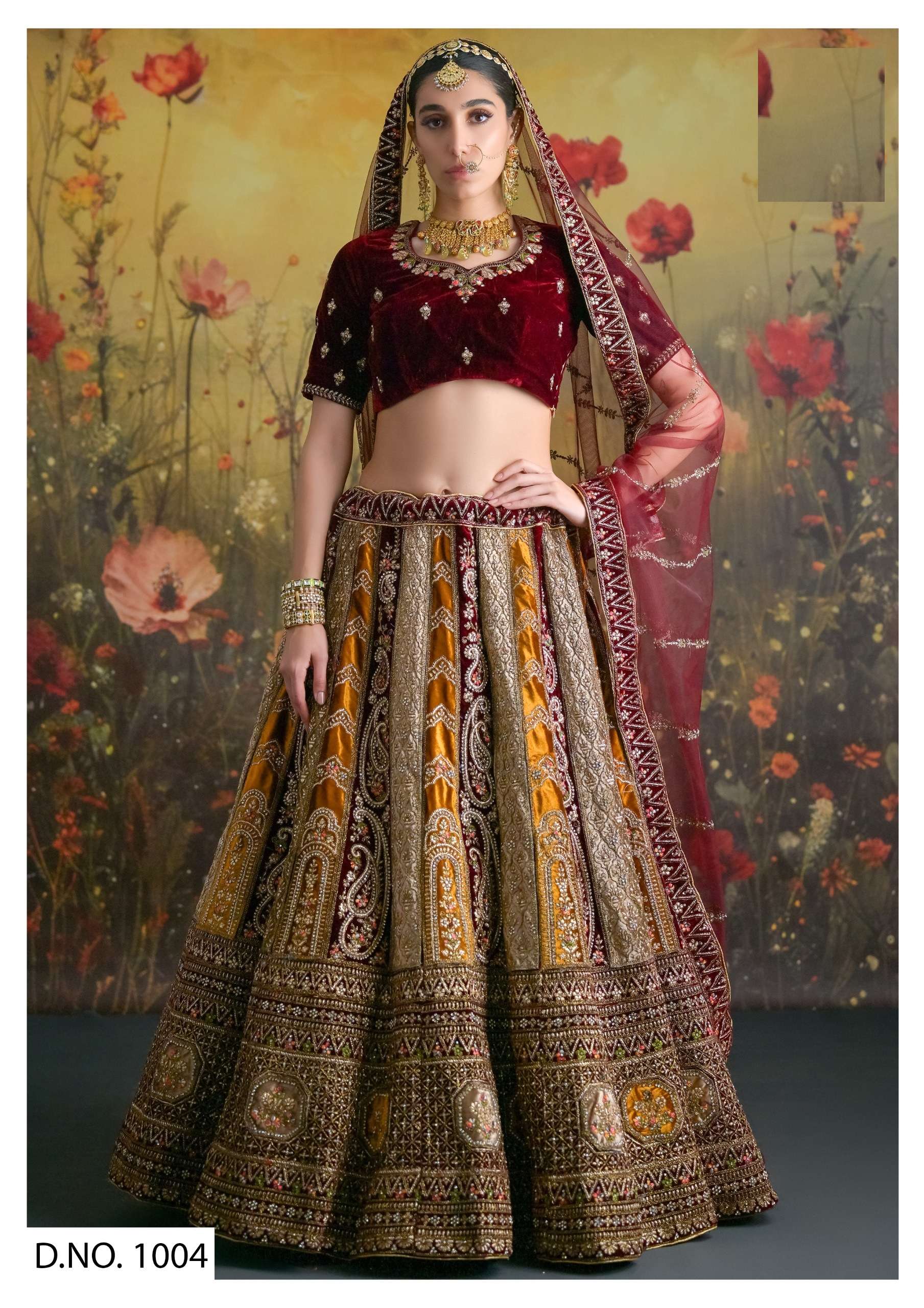 DESIGNER FANCY WEDDING PARTY WEAR HEAVY BRIDAL WEDDING YELLOW VELVET LEHENGA CHOLI SM SHLOKA 1004