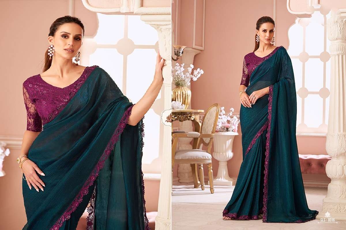 DESIGNER FANCY WEDDING PARTY WEAR INDIAN BLUE GEORGETTE SAREE COLLECTION SM TFH 8016