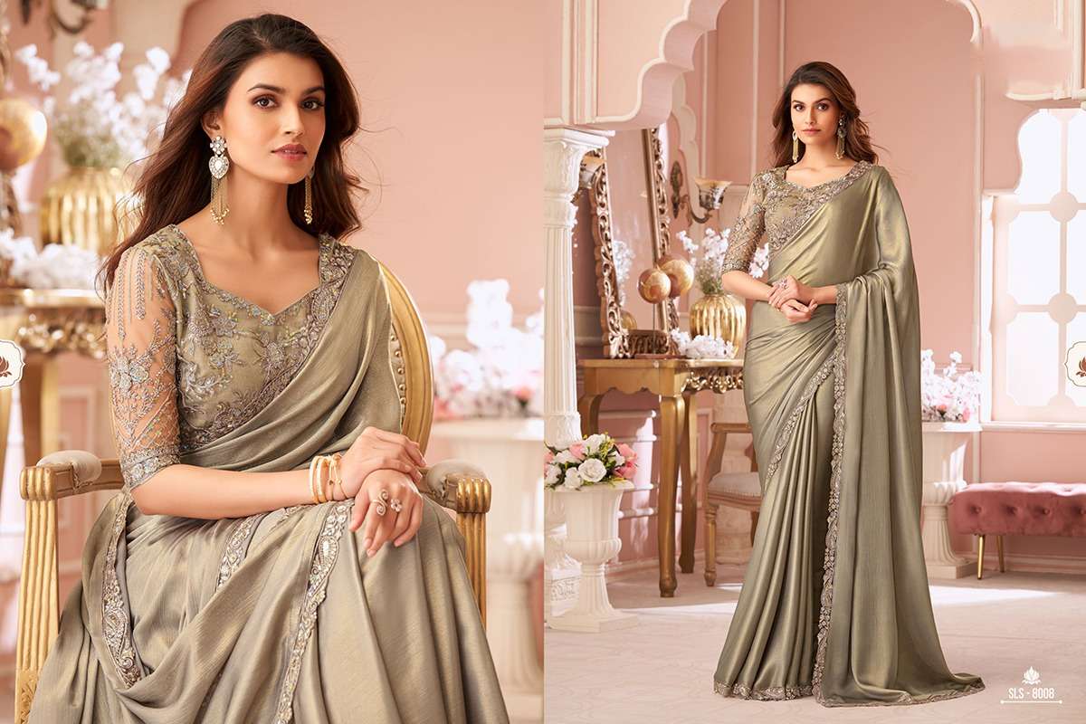 DESIGNER FANCY WEDDING PARTY WEAR INDIAN CHIKU GEORGETTE SAREE COLLECTION SM TFH 8008