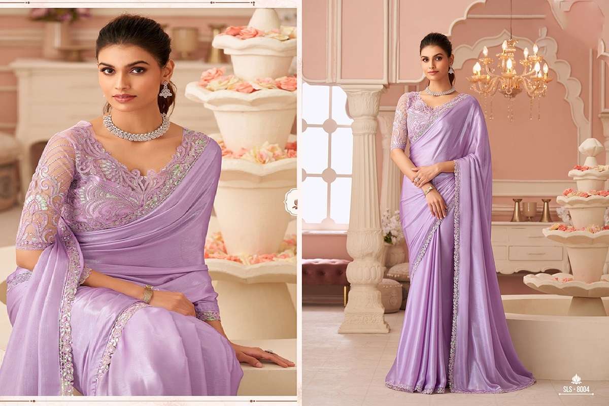 DESIGNER FANCY WEDDING PARTY WEAR INDIAN LAVENDER GEORGETTE SAREE COLLECTION SM TFH 8004