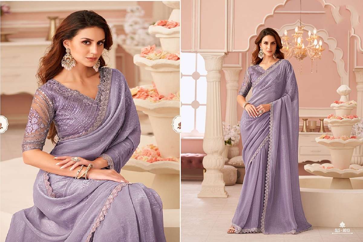 DESIGNER FANCY WEDDING PARTY WEAR INDIAN LAVENDER GEORGETTE SAREE COLLECTION SM TFH 8013