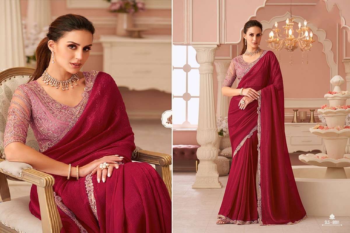 DESIGNER FANCY WEDDING PARTY WEAR INDIAN RED GEORGETTE SAREE COLLECTION SM TFH 8001