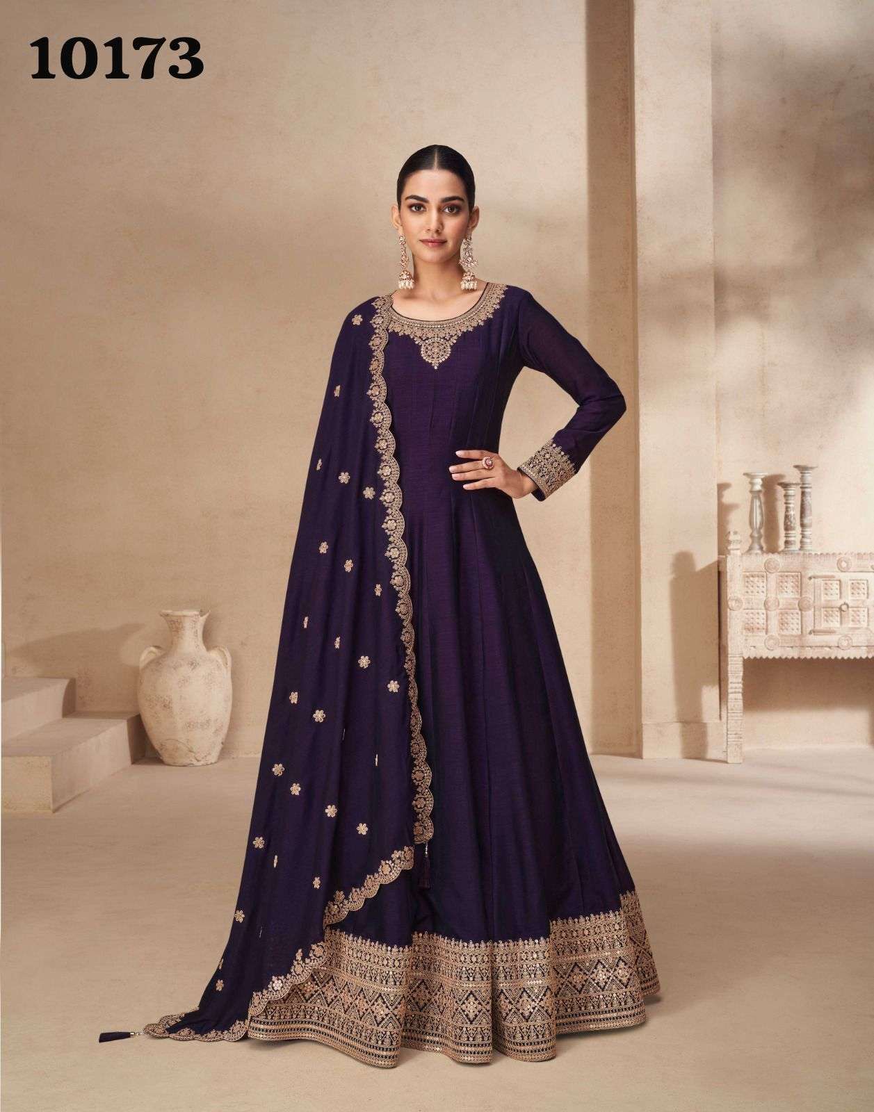 DESIGNER FANCY WEDDING PARTY WEAR PURPLE SILK ANARKALI GOWN SALWAR SUIT AF AKSHARA 10173