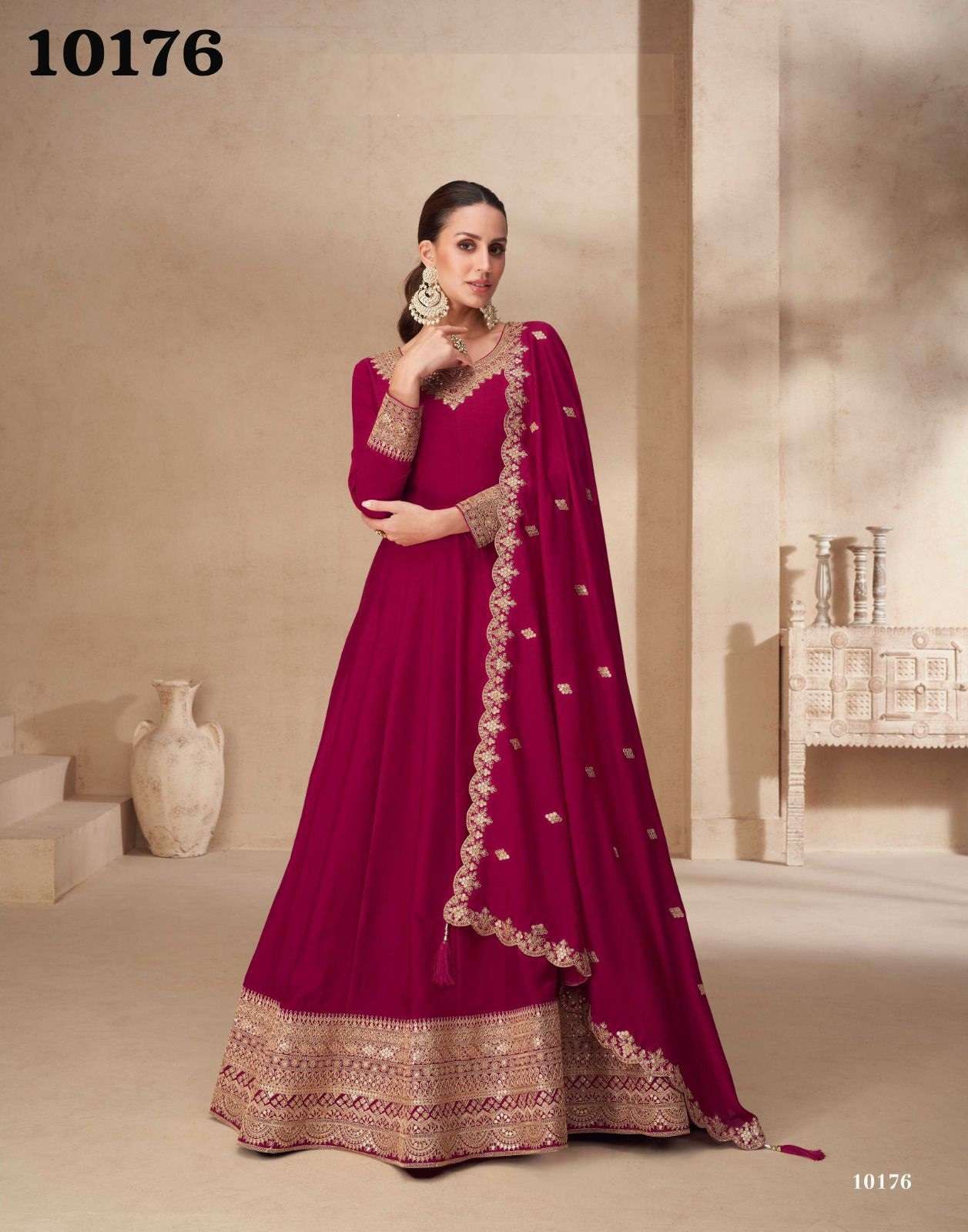 DESIGNER FANCY WEDDING PARTY WEAR RED SILK ANARKALI GOWN SALWAR SUIT AF AKSHARA 10176