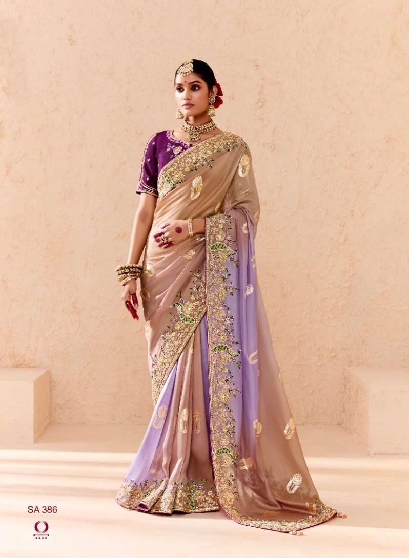 DESIGNER WEDDING PARTY WEAR INDIAN BEMBERGE FABRIC LAVENDER SAREE COLLECTION SM KM SHEHNAAI 386