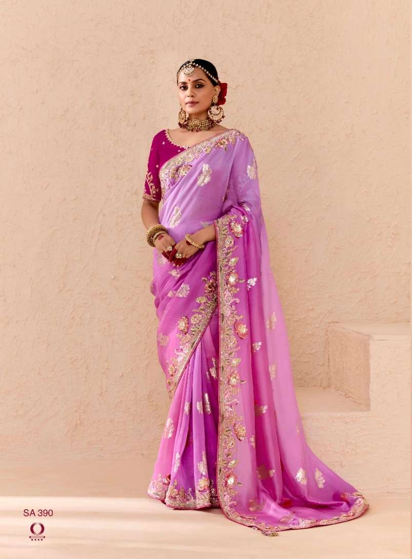 DESIGNER WEDDING PARTY WEAR INDIAN BEMBERGE FABRIC PINK SAREE COLLECTION SM KM SHEHNAAI 390