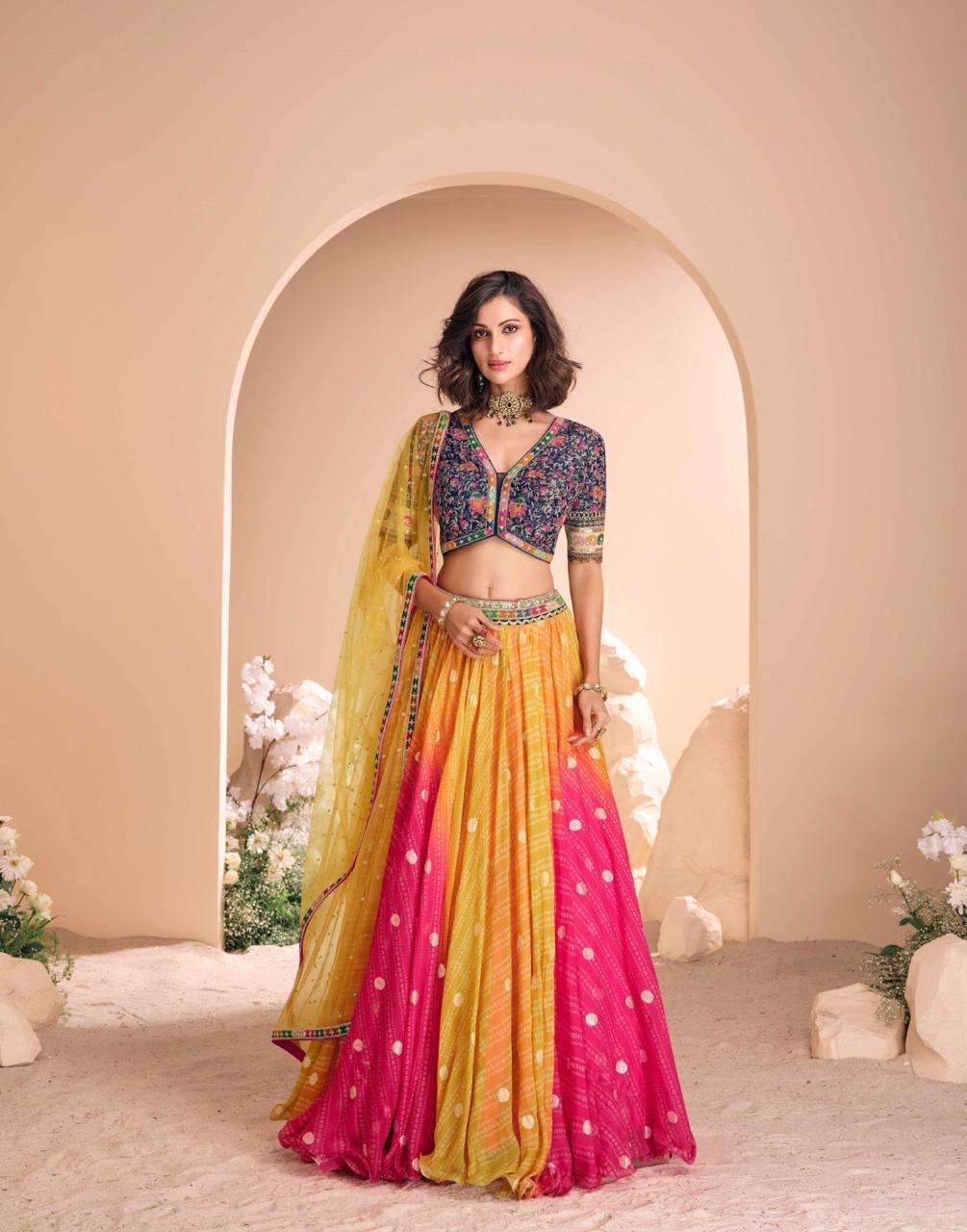 DESIGNER WEDDING PARTY WEAR MULTICOLOR HEAVY JAQUARD SILK LEHENGA CHOLI SY SWAYMWAR 5698
