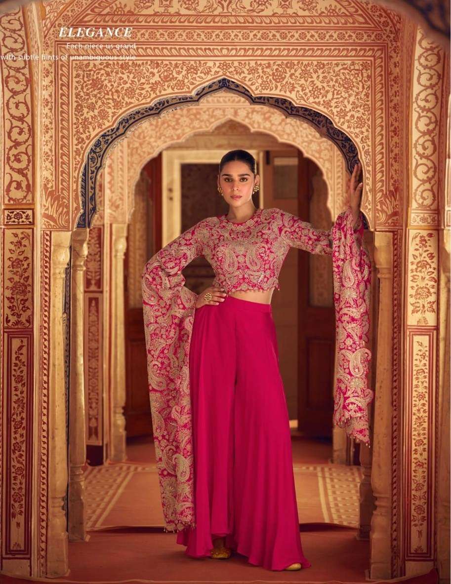 DESIGNER WEDDING PARTY WEAR REAL CHINON RANI PINK KOTI SHARARA SALWAR SUIT SY RUCHIKA 5738