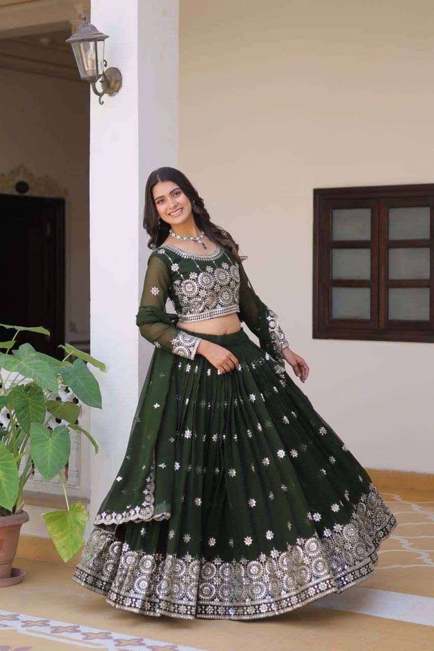 INDIAN DESIGNER BOLLYWOOD WEDDING PARTY WEAR FAUX GEORGETTE GREEN LEHENGA CHOLI PC 71 COLOR