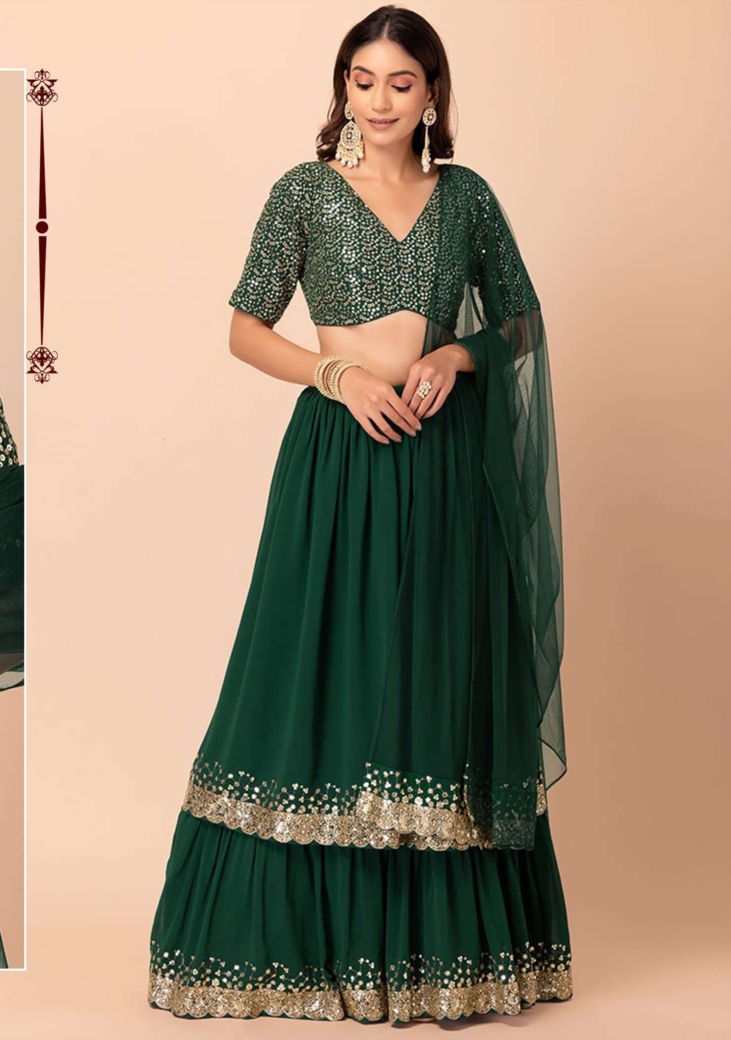 INDIAN DESIGNER BOLLYWOOD WEDDING PARTY WEAR GREEN GEORGETTE LEHENGA CHOLI ZC 15066