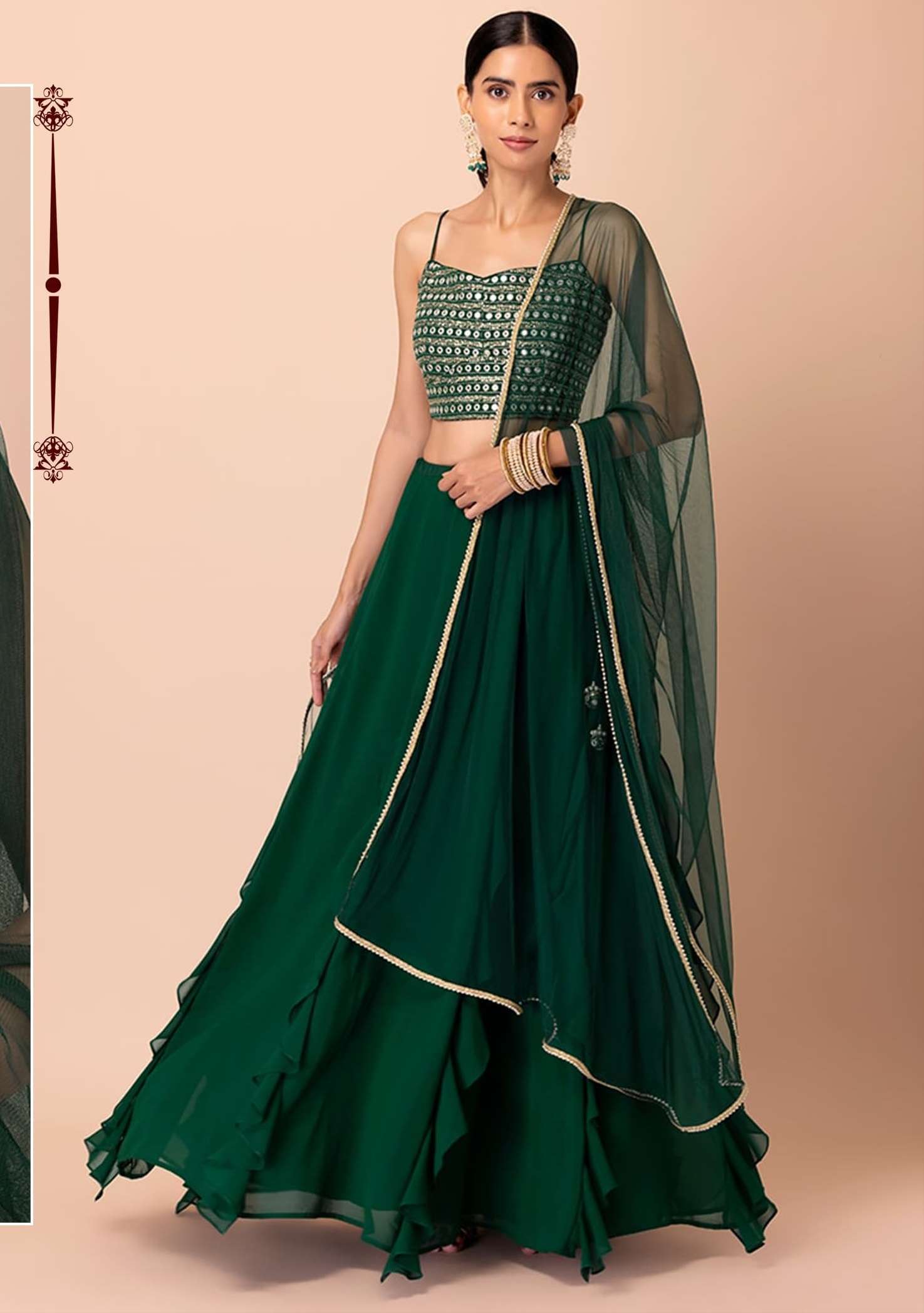 INDIAN DESIGNER BOLLYWOOD WEDDING PARTY WEAR GREEN GEORGETTE LEHENGA CHOLI ZC 15072