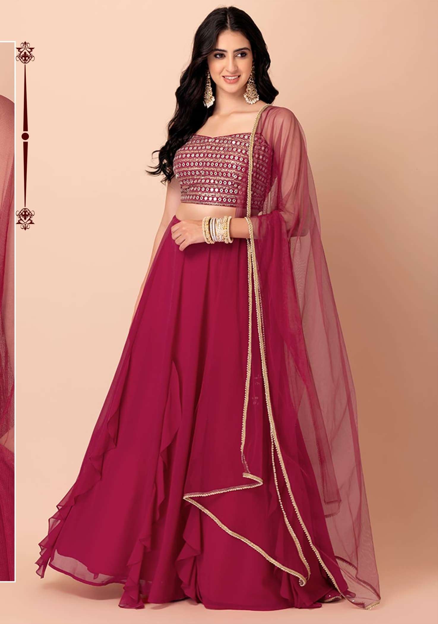 INDIAN DESIGNER BOLLYWOOD WEDDING PARTY WEAR PINK GEORGETTE LEHENGA CHOLI ZC 15072