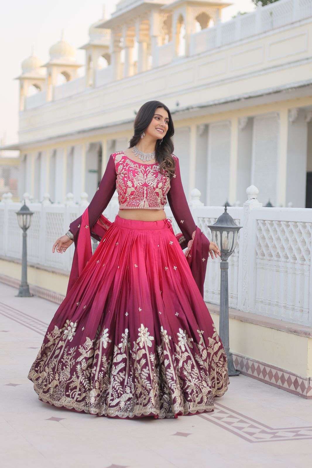 INDIAN DESIGNER BOLLYWOOD WEDDING PARTY WEAR REAL CHINON RED LEHENGA CHOLI PC 78 COLOR B