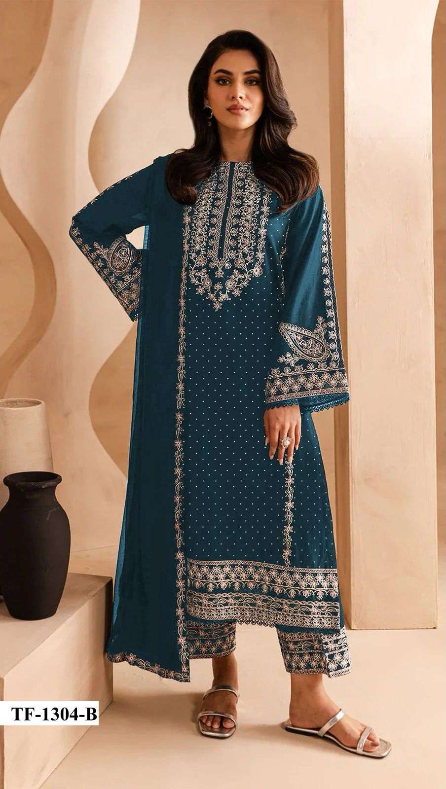 INDIAN DESIGNER FANCY WEDDING PARTY WEAR BLUE GEORGETTE OAKISTANI STRAIGHT SALWAR SUIT CPR 1304 B