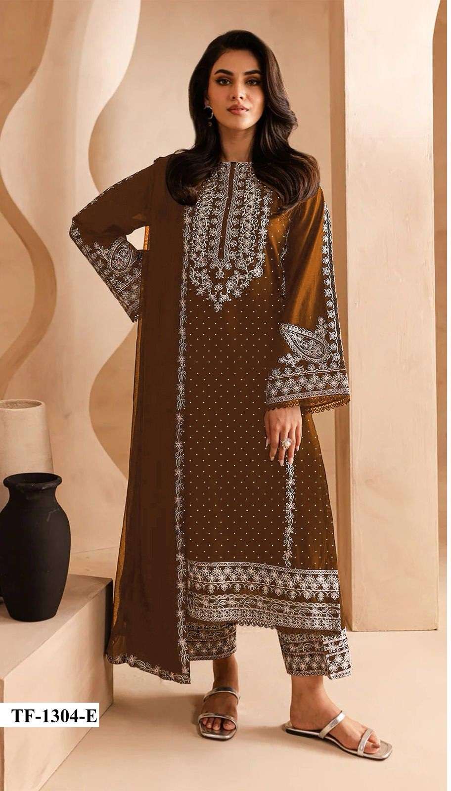 INDIAN DESIGNER FANCY WEDDING PARTY WEAR BROWN GEORGETTE OAKISTANI STRAIGHT SALWAR SUIT CPR 1304 E