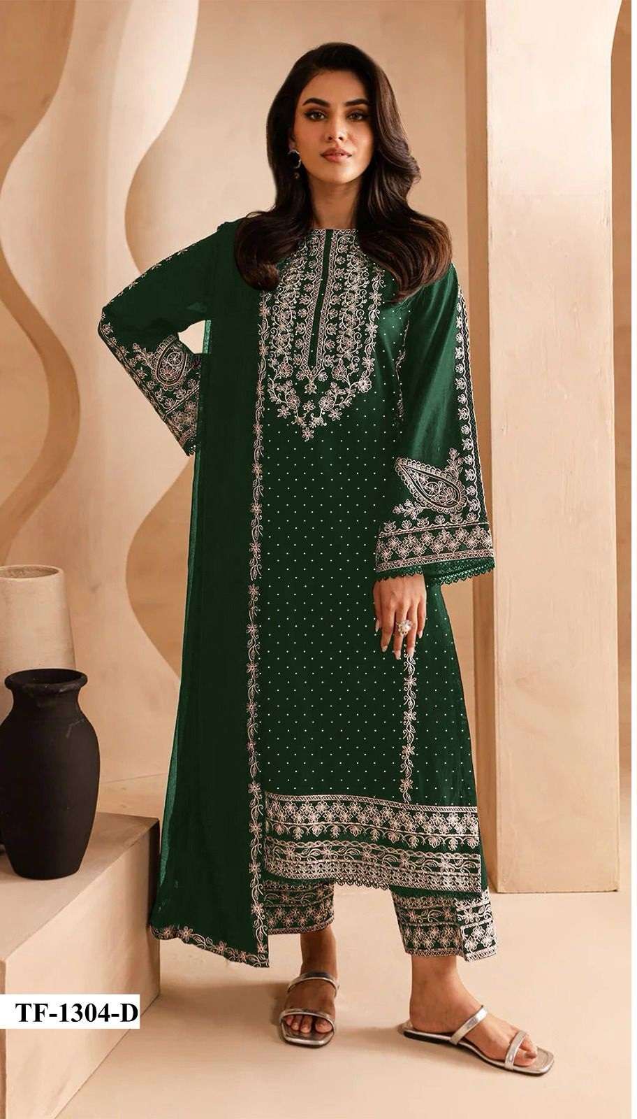 INDIAN DESIGNER FANCY WEDDING PARTY WEAR GREEN GEORGETTE OAKISTANI STRAIGHT SALWAR SUIT CPR 1304 D