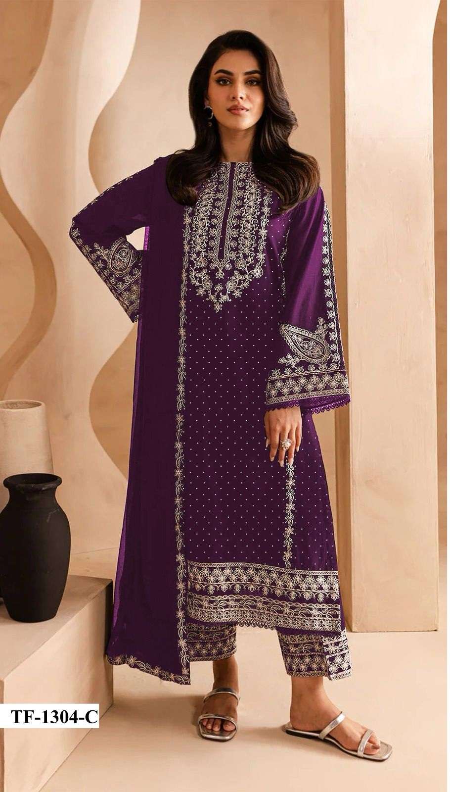 INDIAN DESIGNER FANCY WEDDING PARTY WEAR WINE GEORGETTE OAKISTANI STRAIGHT SALWAR SUIT CPR 1304 C