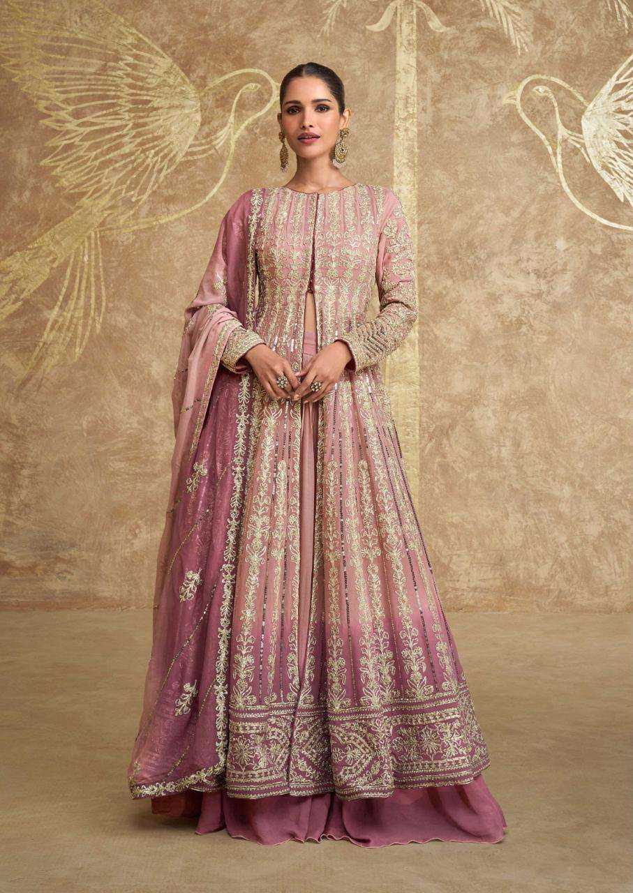 LATEST DESIGNER KOTI SKIRT ANARKALI PARTY WEAR PINK GEORGETTE SALWAR SUIT SY SAWARIYA 5609 A