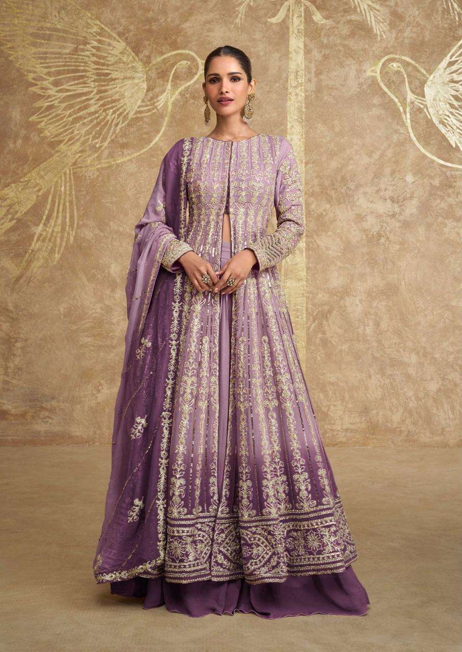 LATEST DESIGNER KOTI SKIRT ANARKALI PARTY WEAR PURPLE GEORGETTE SALWAR SUIT SY SAWARIYA 5609 C