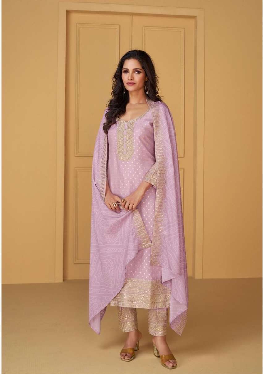 PAKISTANI DESIGNER FANCY WEDDING PARTY WEAR PINK JAQUARD SILK STRAIGHT SALWAR SUIT RH NUTAN 5573