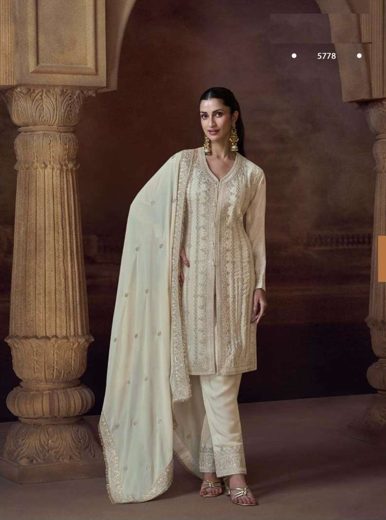 PAKISTANI DESIGNER FANCY WEDDING PARTY WEAR REAL CHINON WHITE SHARARA PALLZZO SALWAR SUIT SY ALEMZEB 5778