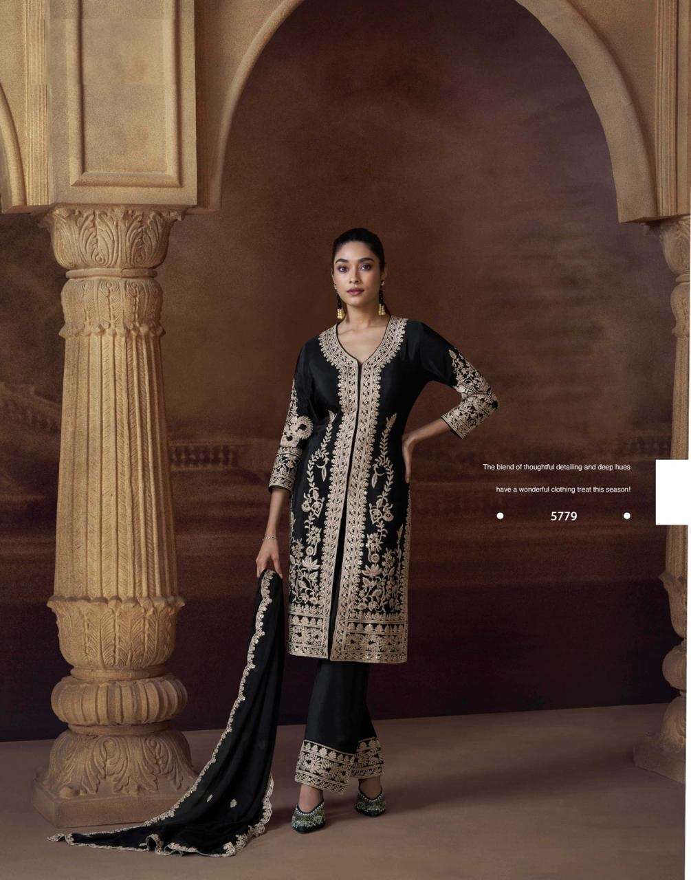 PAKISTANI DESIGNER FANCY WEDDING PARTY WEAR REAL CHINON BLACK SHARARA PALLZZO SALWAR SUIT SY ALEMZEB 5779