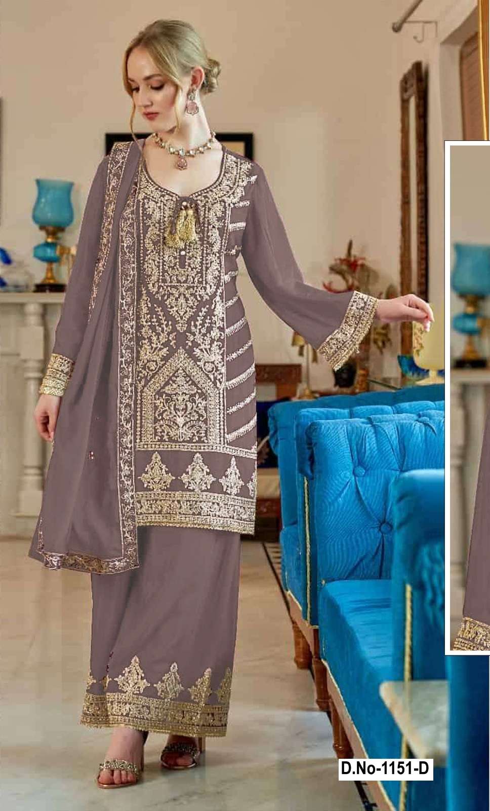 PAKISTANI DESIGNER FANCY WEDDING PARTY WEAR VICHITRA SIMAR GREY PLAZZO SHARARA SALWAR SUIT SHF 1151 D