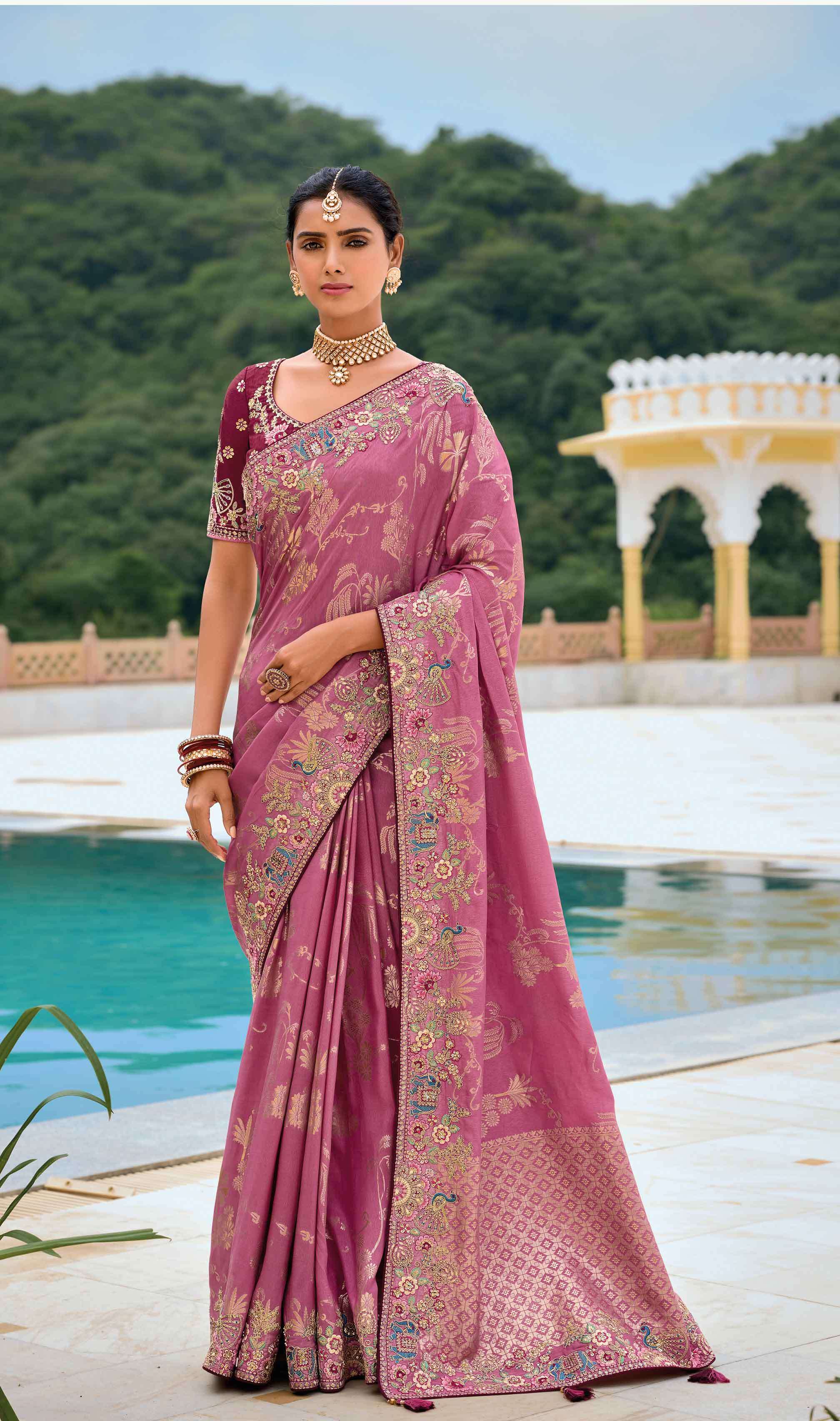 WEDDING SEASON DESIGNER BRIDAL PARTY WEAR HEAVY SILK DEEP PINK SAREE COLLECTION SM AANARA- 7303