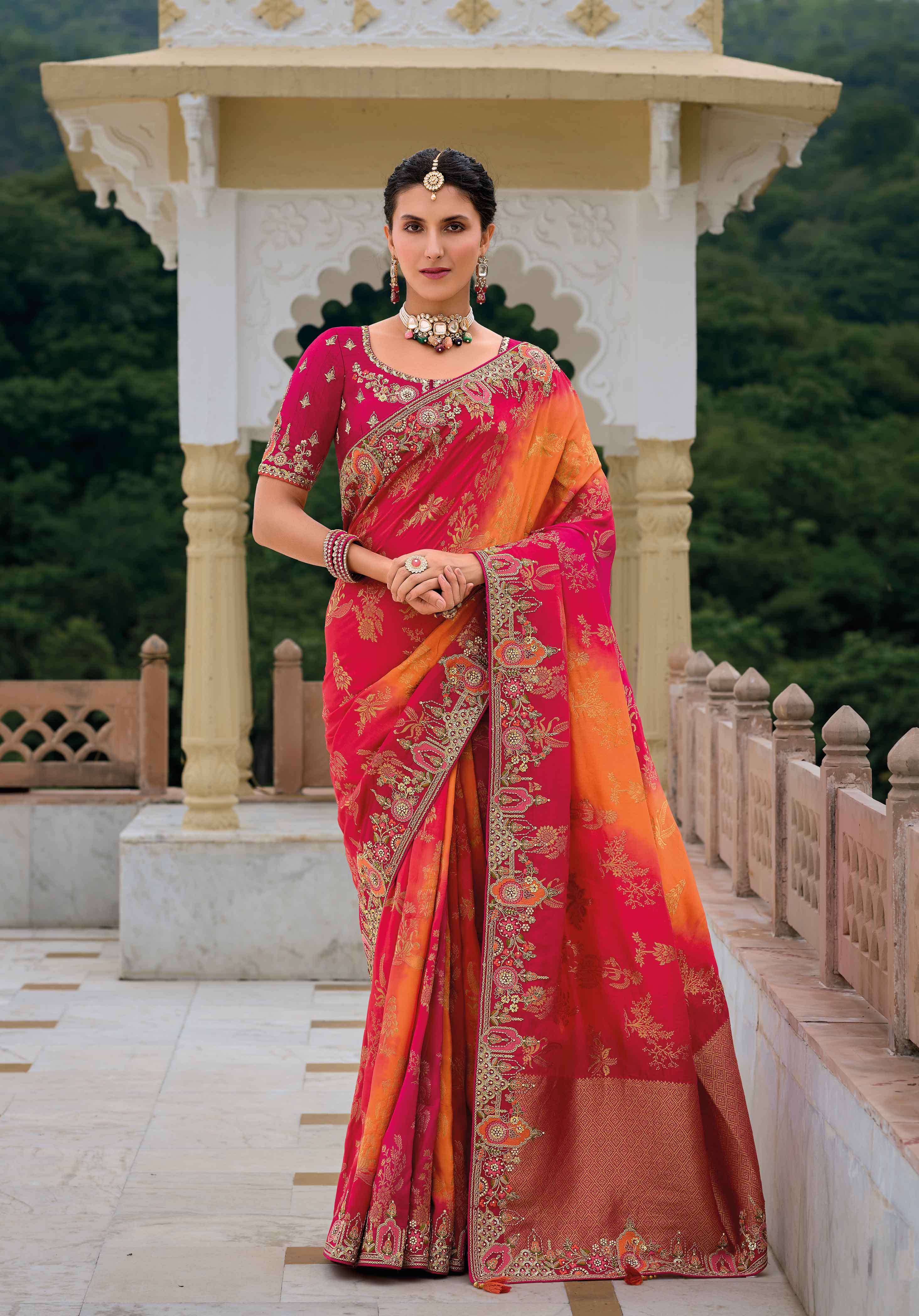 WEDDING SEASON DESIGNER BRIDAL PARTY WEAR HEAVY SILK RED SAREE COLLECTION SM AANARA- 7304