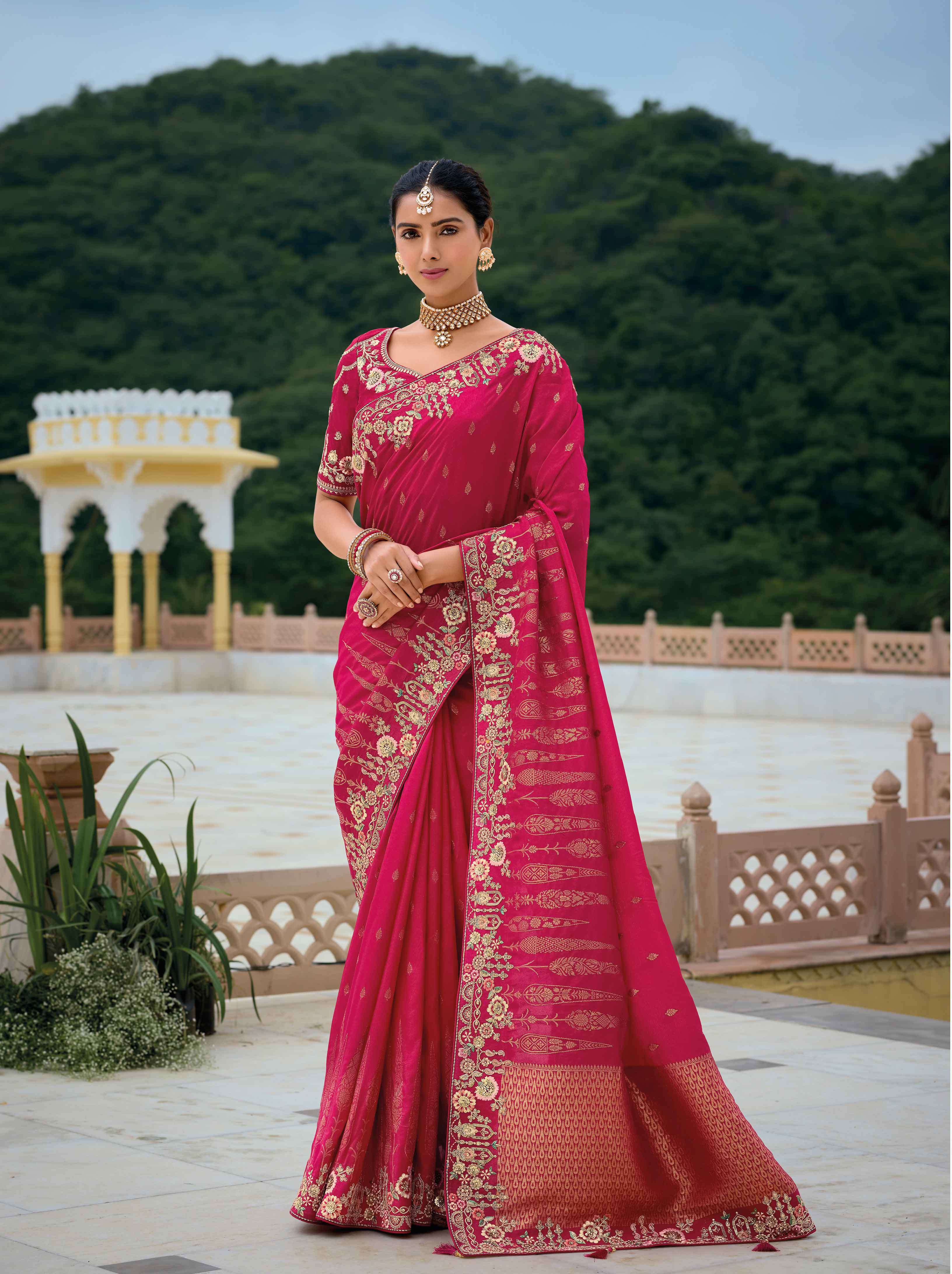 WEDDING SEASON DESIGNER BRIDAL PARTY WEAR HEAVY SILK RED SAREE COLLECTION SM AANARA- 7305