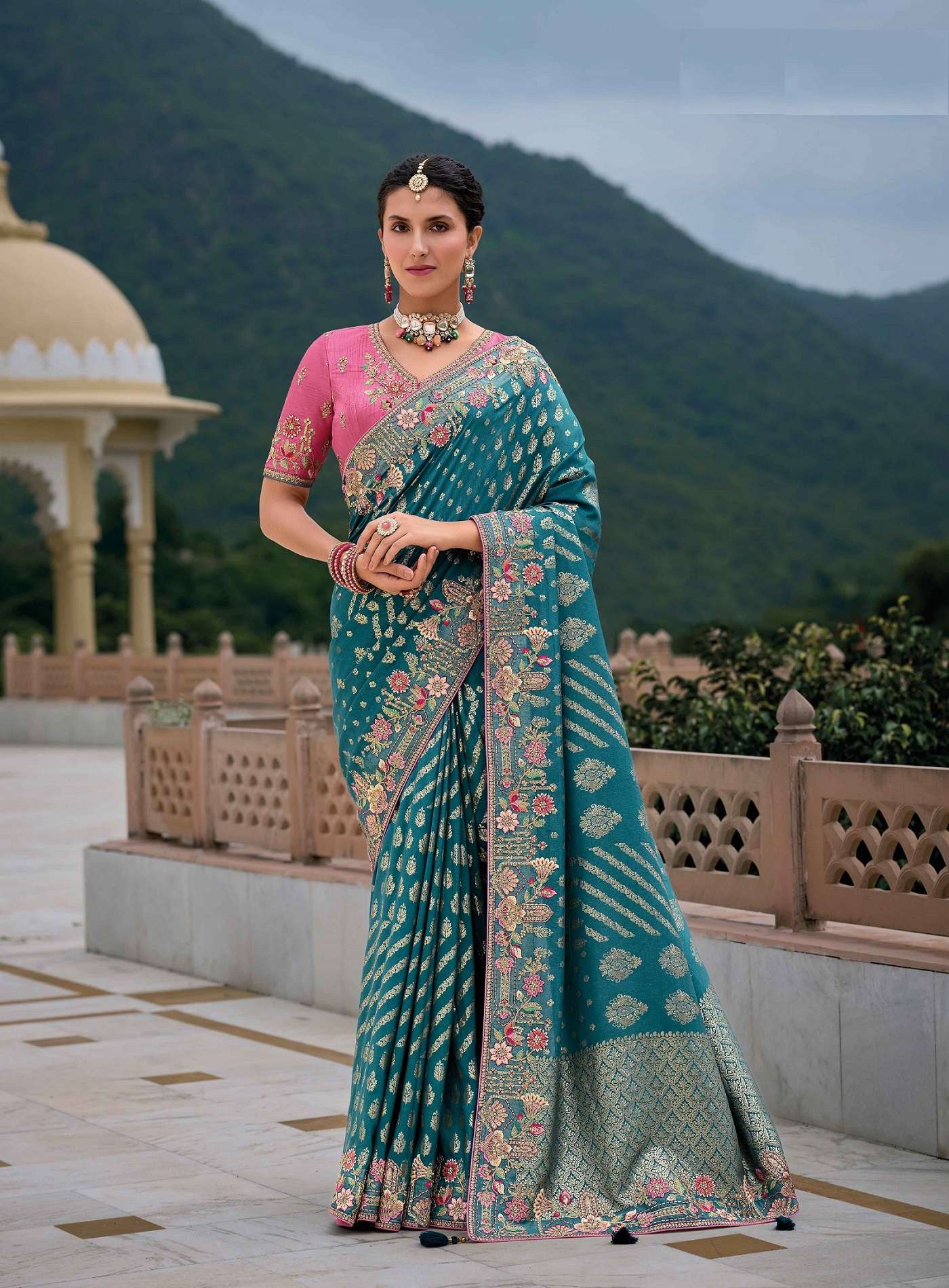 WEDDING SEASON DESIGNER BRIDAL PARTY WEAR HEAVY SILK BLUE SAREE COLLECTION SM AANARA- 7307