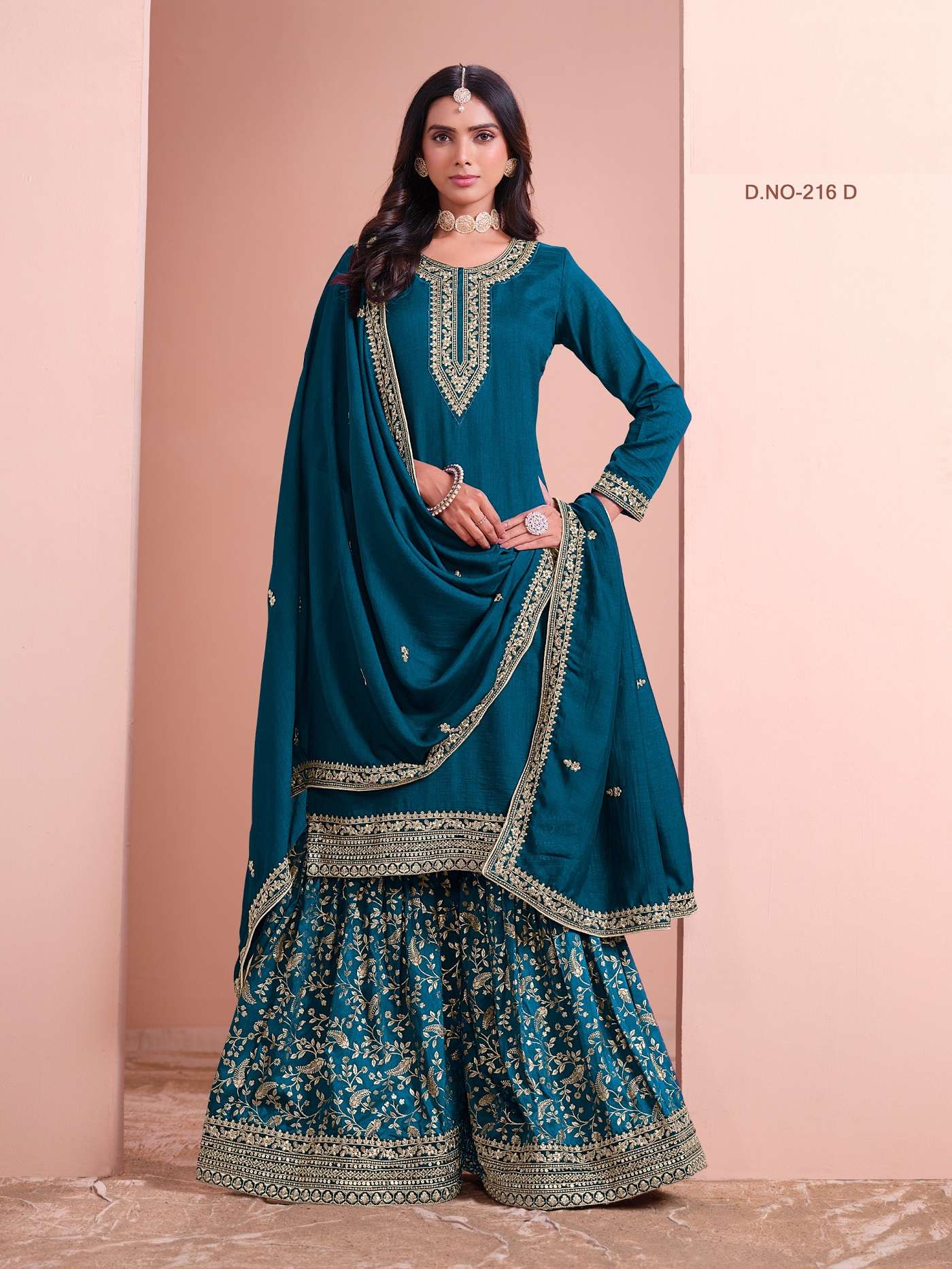 DESIGNER FANCY ART SILK BLUE SHARARA PALAZZO SALWAR SUIT NEW COLLECTION ANY 216 D