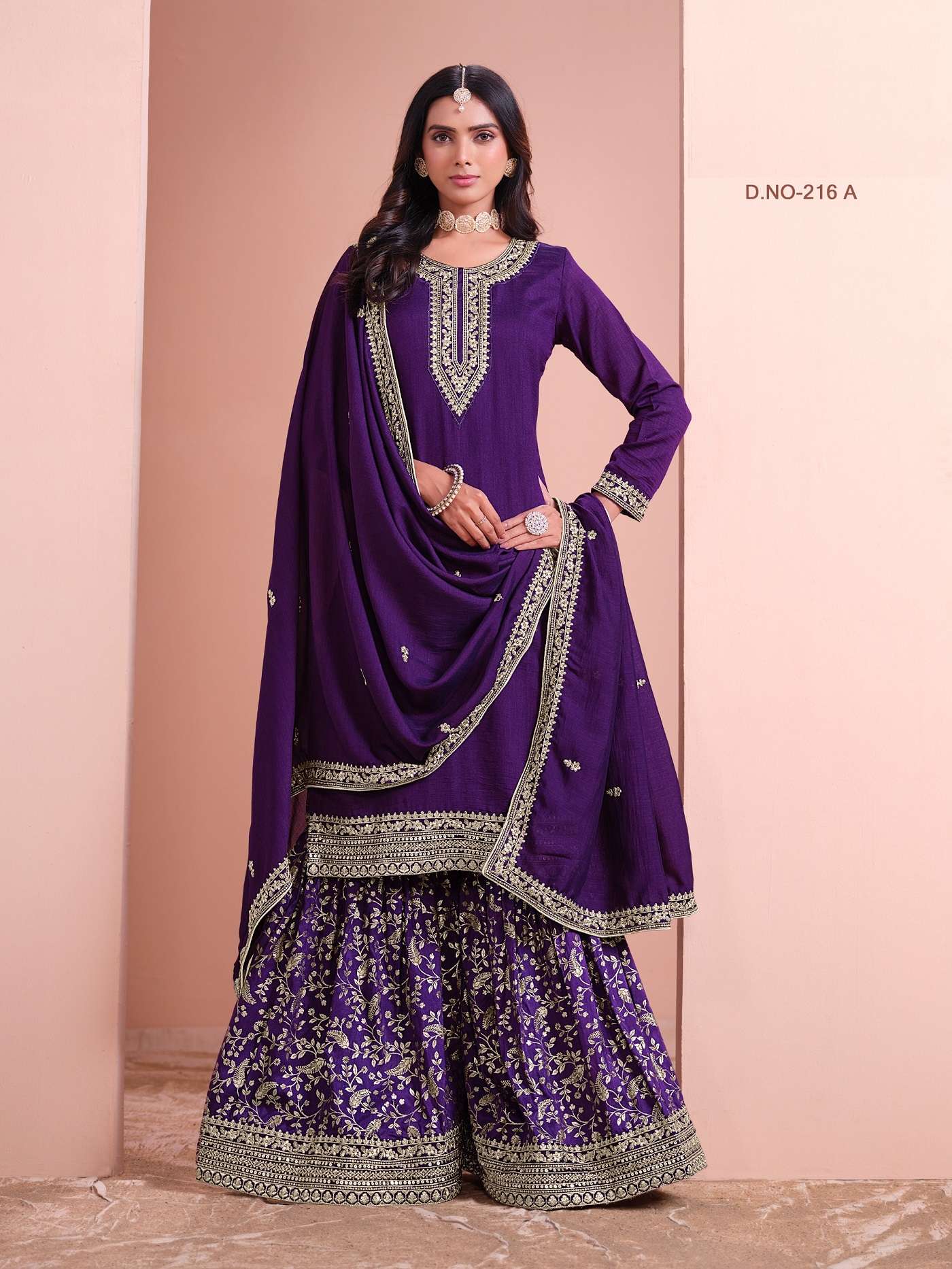 DESIGNER FANCY ART SILK PURPLE SHARARA PALAZZO SALWAR SUIT NEW COLLECTION ANY 216 A