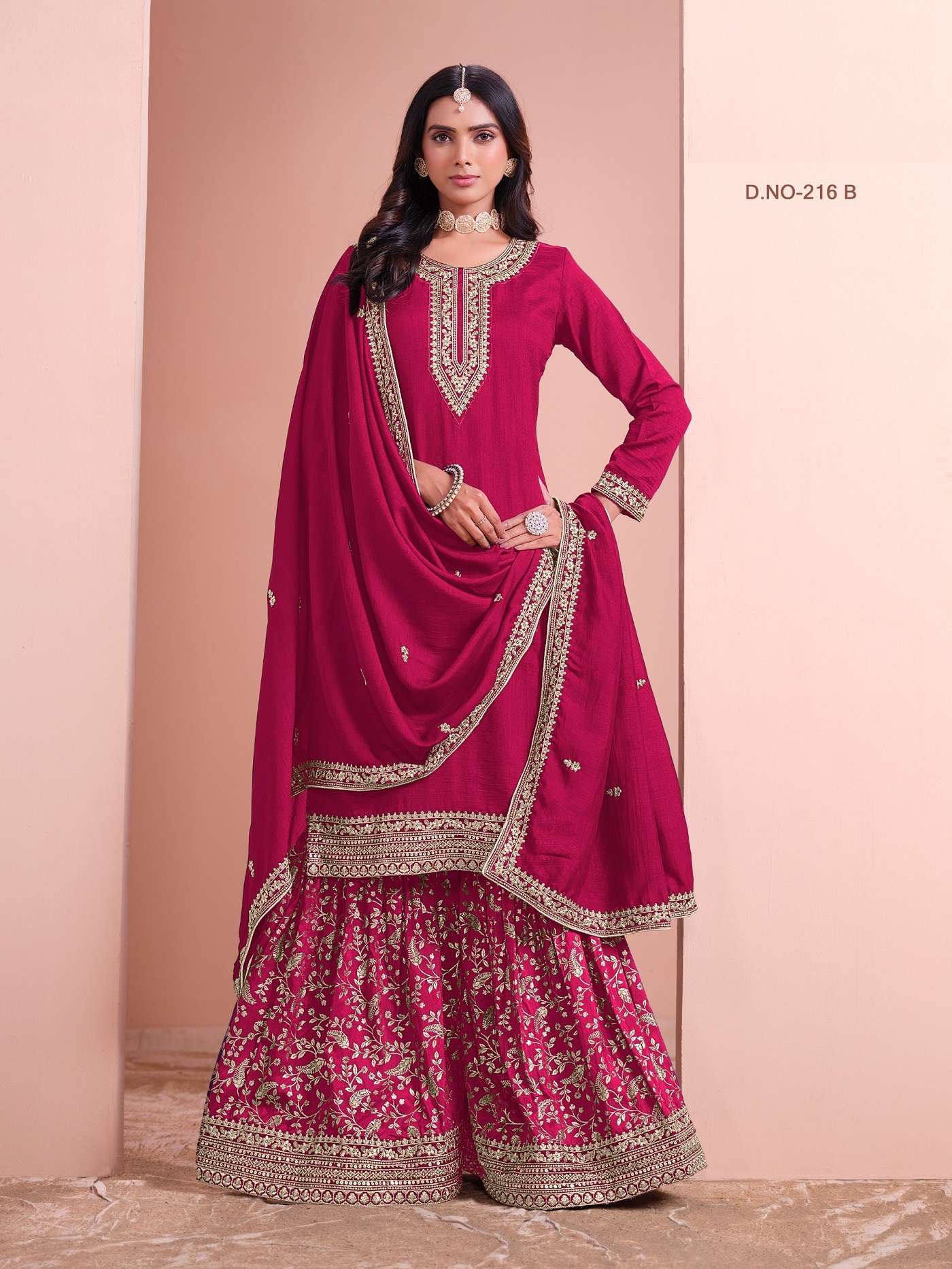 DESIGNER FANCY ART SILK RANI PINK SHARARA PALAZZO SALWAR SUIT NEW COLLECTION ANY 216 B