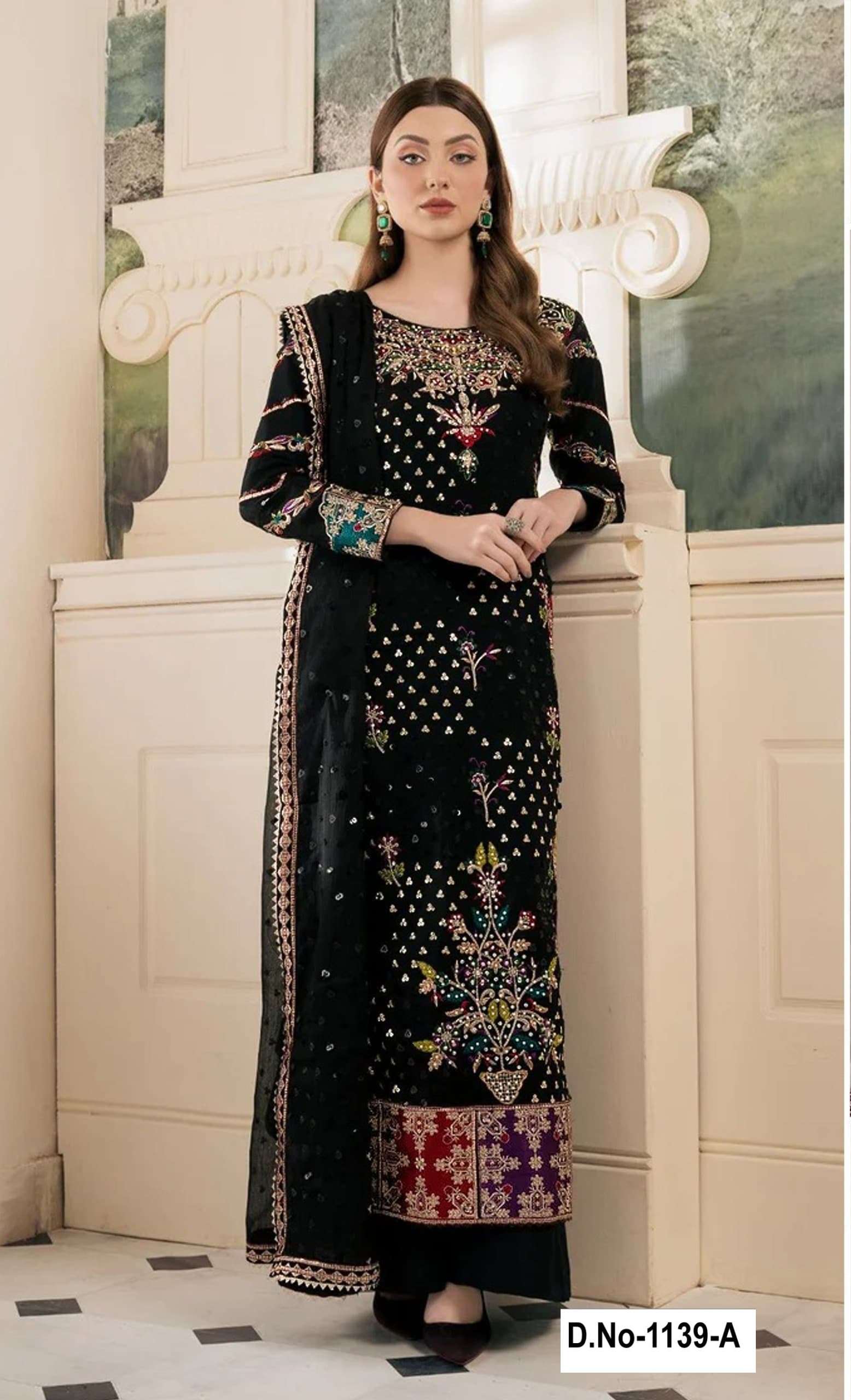 DESIGNER FANCY WEDDING PARTY WEAR BLACK PAKISTANI GEORGETTE SALWAR SUIT SHF 1139 A