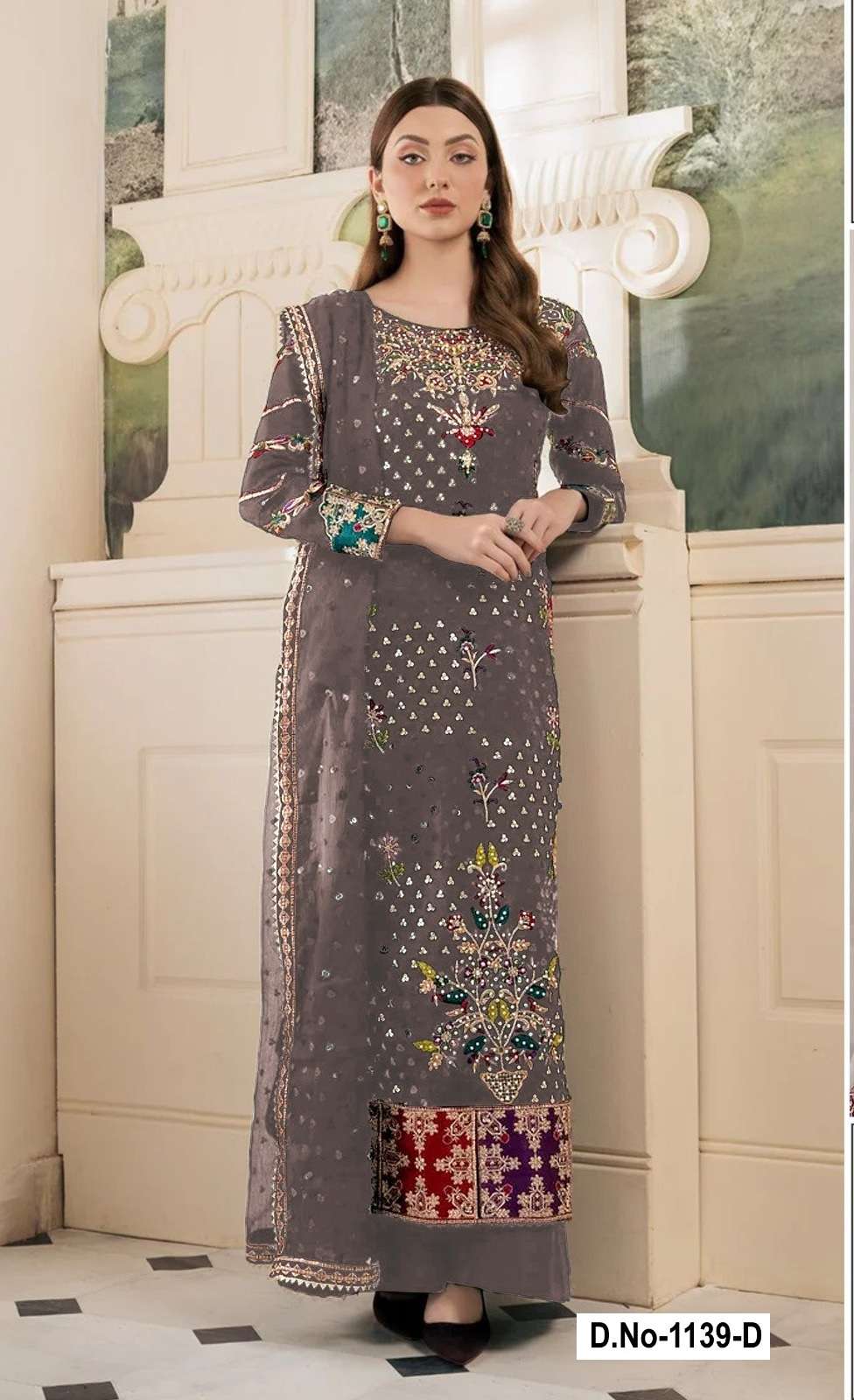 DESIGNER FANCY WEDDING PARTY WEAR BROWN PAKISTANI GEORGETTE SALWAR SUIT SHF 1139 D