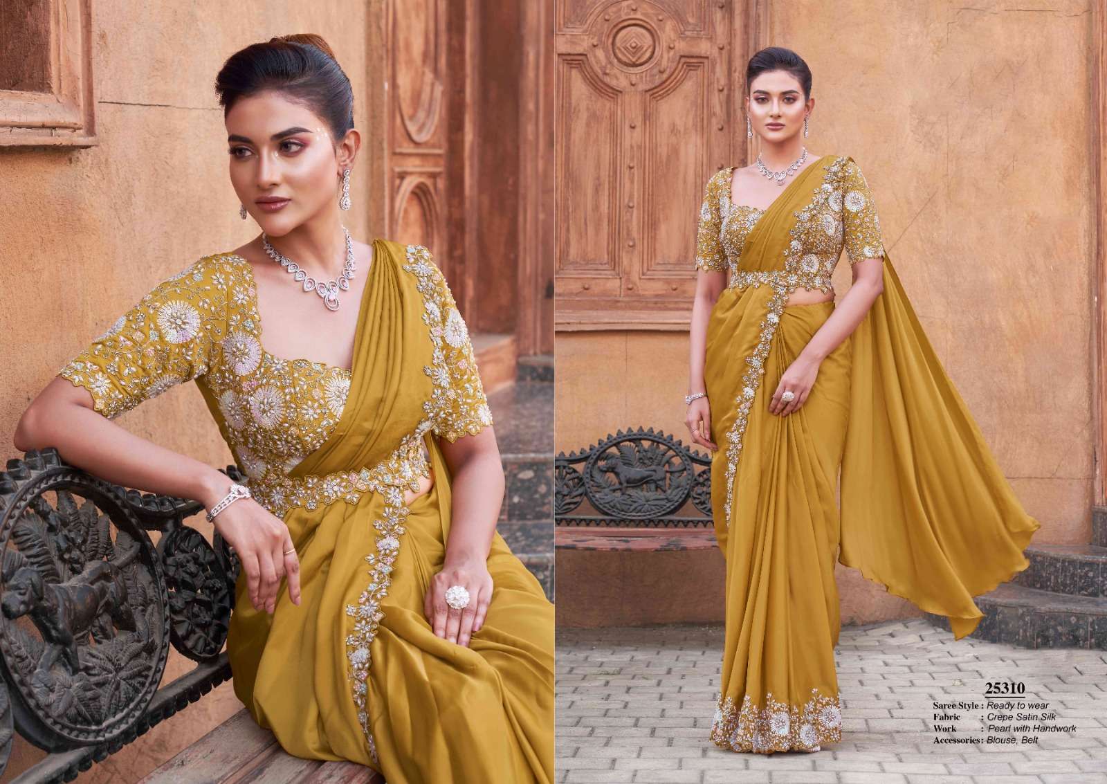 DESIGNER FANCY WEDDING PARTY WEAR INDIAN SATIN SILK YELLOW SAREE COLLECTION NVN MAHOTSAV 25310