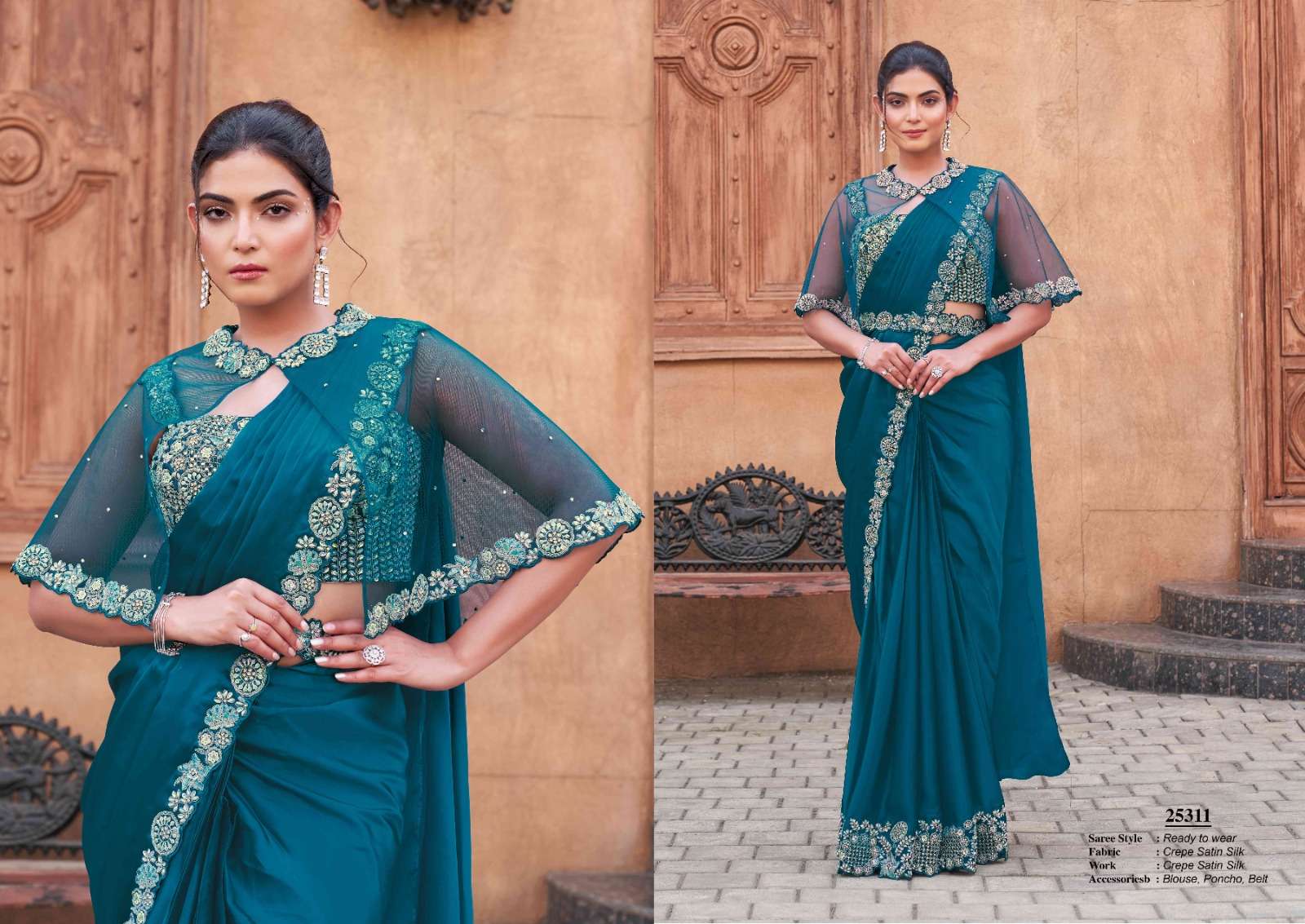 DESIGNER FANCY WEDDING PARTY WEAR INDIAN SATIN SILK BLUE SAREE COLLECTION NVN MAHOTSAV 25311