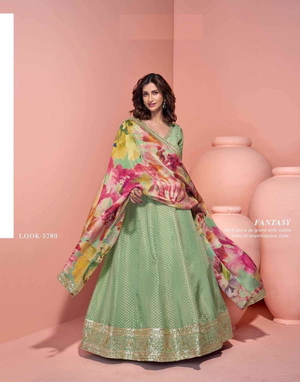 DESIGNER FANCY WEDDING PARTY WEAR VISCOS JAQUARD SILK GREEN ANARKALI GOWN SALWAR SUIT SY SIKHA 5789