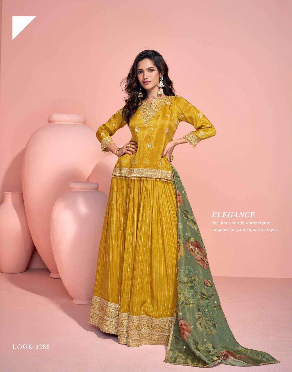 DESIGNER FANCY WEDDING PARTY WEAR VISCOS JAQUARD YELLOW SILK ANARKALI GOWN SALWAR SUIT SY SIKHA 5788